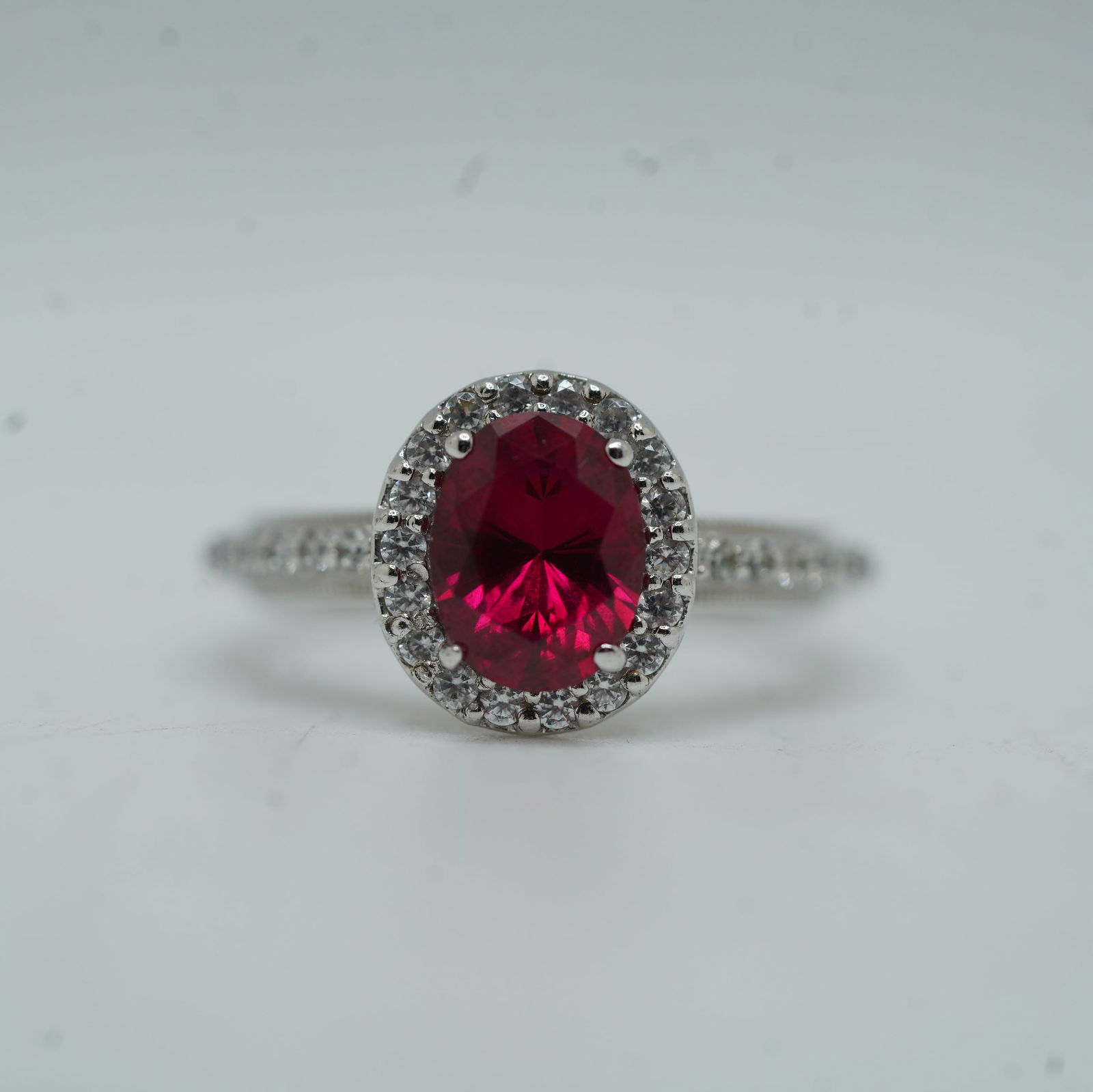 3.05 DWT .925 Sterling Silver CZ With a Genuine Ruby Ring Size 7.25 , 7/8 in. x 1/2 in. (1 of 13)