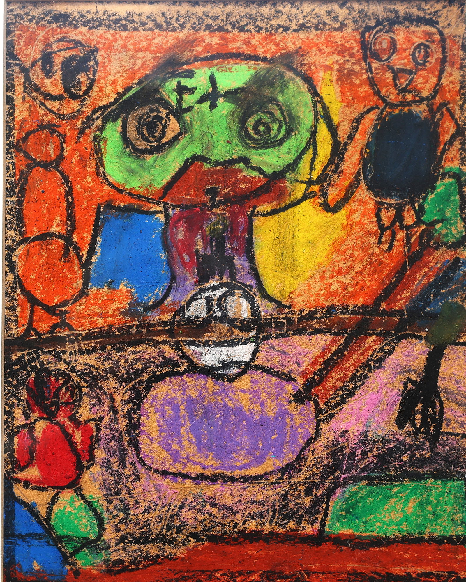 Attributed to Aboudia [unsigned], Crayon Drawing , Abstract Expressionism Figure, Framed (1 of 6)