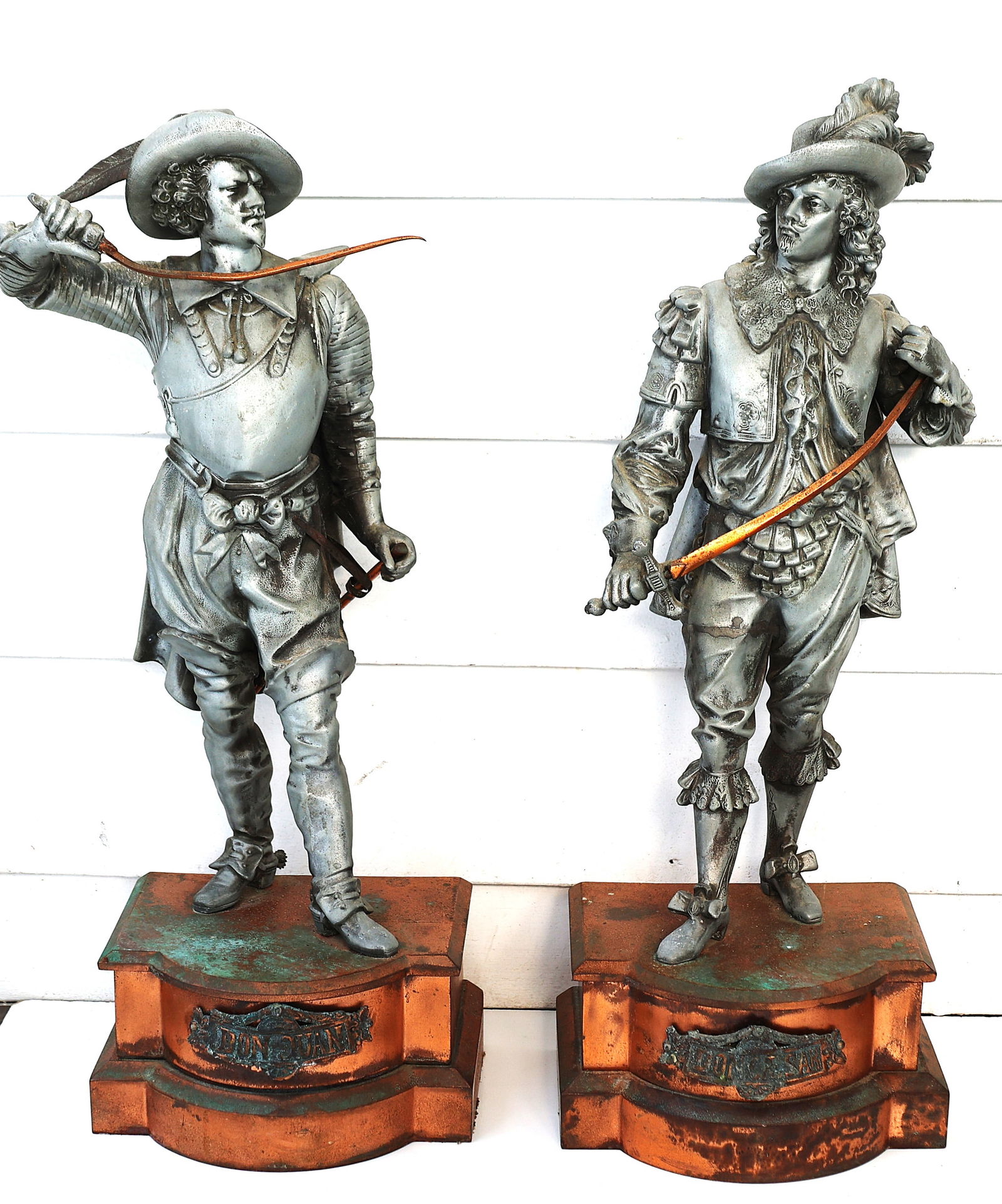 Pair 19th C. Cast Metal Spelter Statues of Don Juan and Don Cesar For Ansonia Clock Co. (1 of 7)