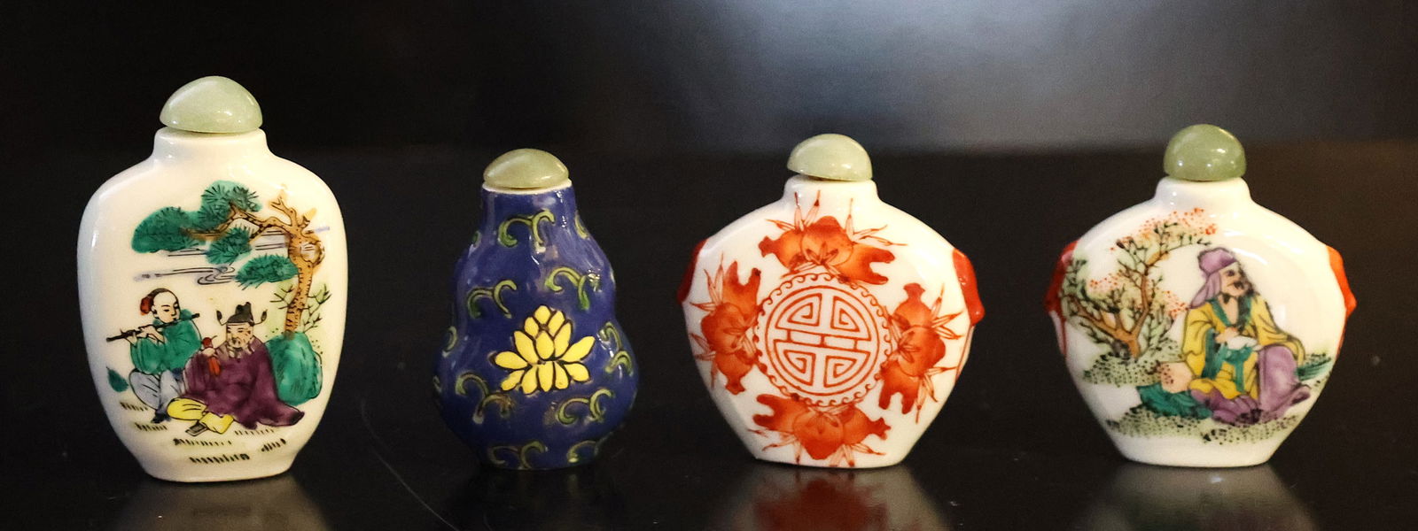 4 Assorted Chinese Snuff Bottles, Three are 2.5 in. height, One is 2 1/4 in. height (1 of 4)