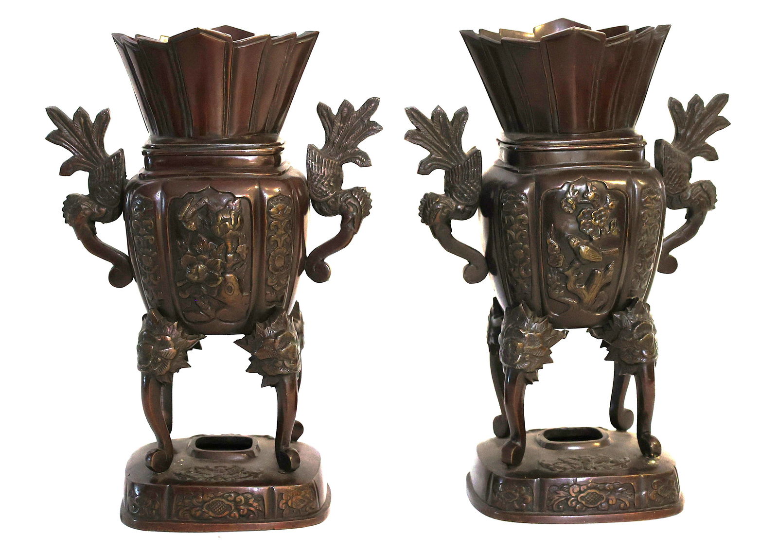 Pair of Antique Japanese Bronze Vases, Meiji period (late 19th - early 20th century] Good Patina (1 of 7)