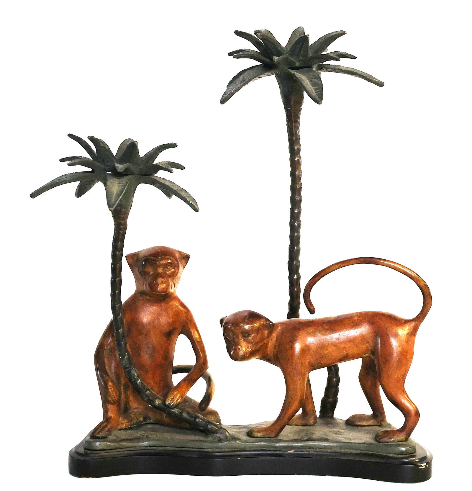 Vintage Brass Monkey and Palm Tree Candelabra in Original 2-Tone Patina (1 of 9)