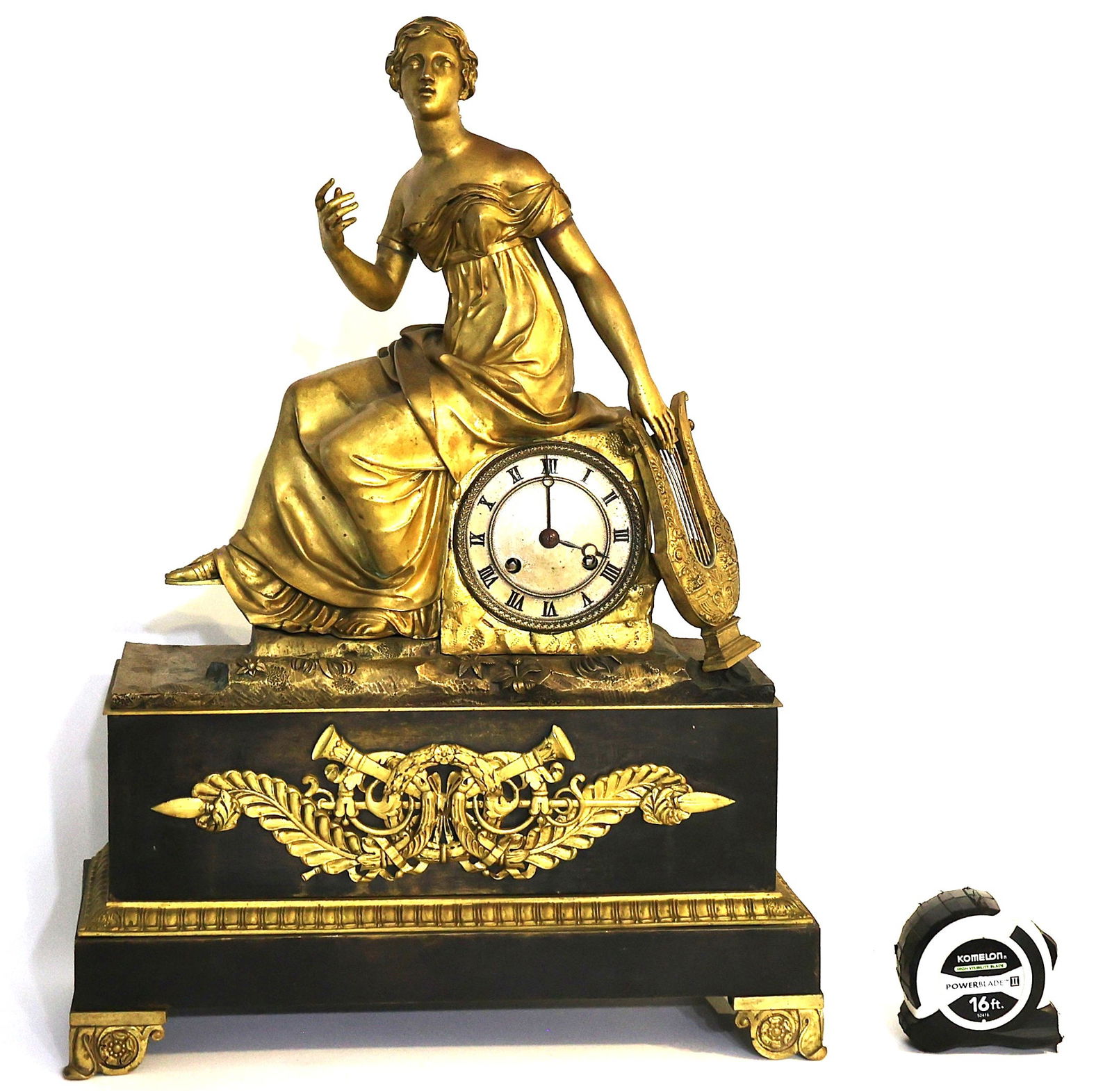 19th C. French Gilt Bronze Mantel Clock "Madame de Staël", in Original Patina Finish (1 of 10)