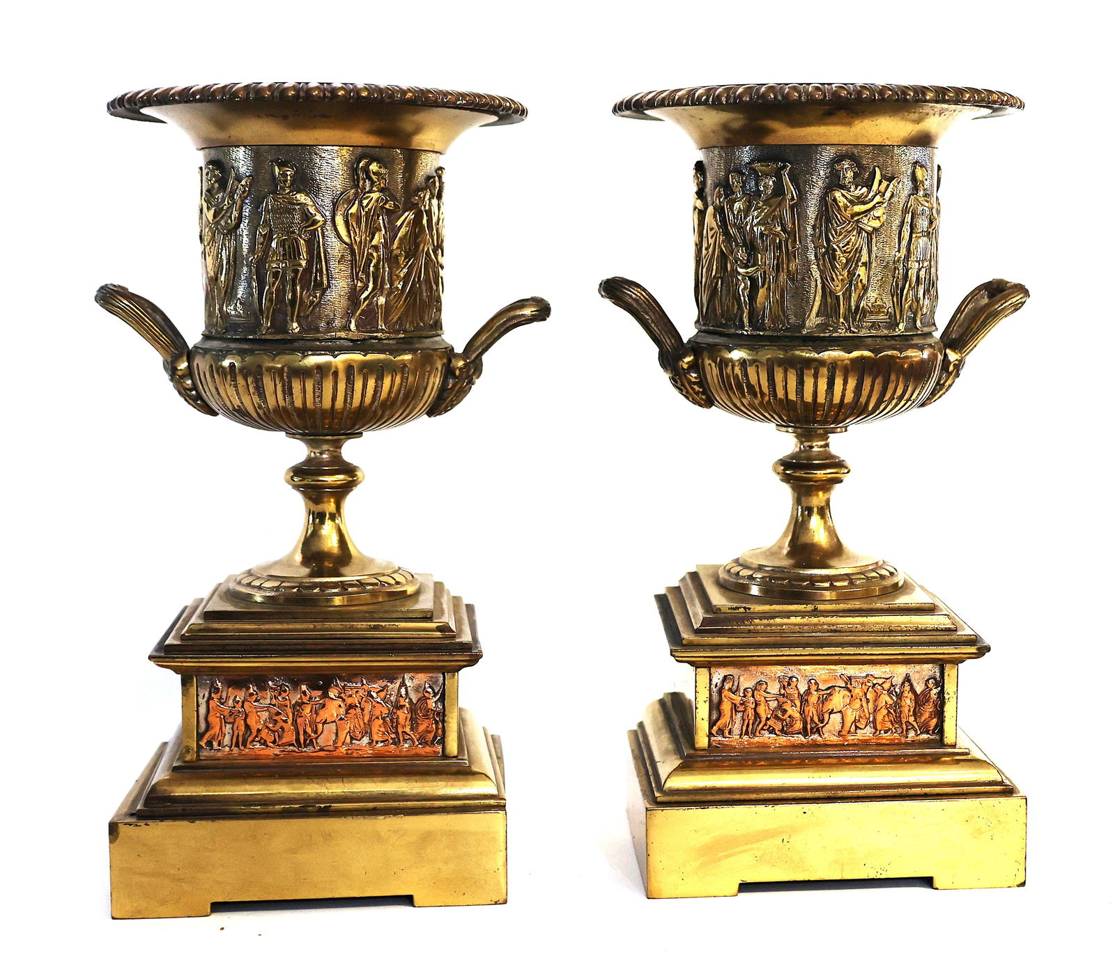 Pair of 19th-century Neoclassical Gilt Patinated Bronze Urns Grand Tour Style 10.25 in. height (1 of 8)