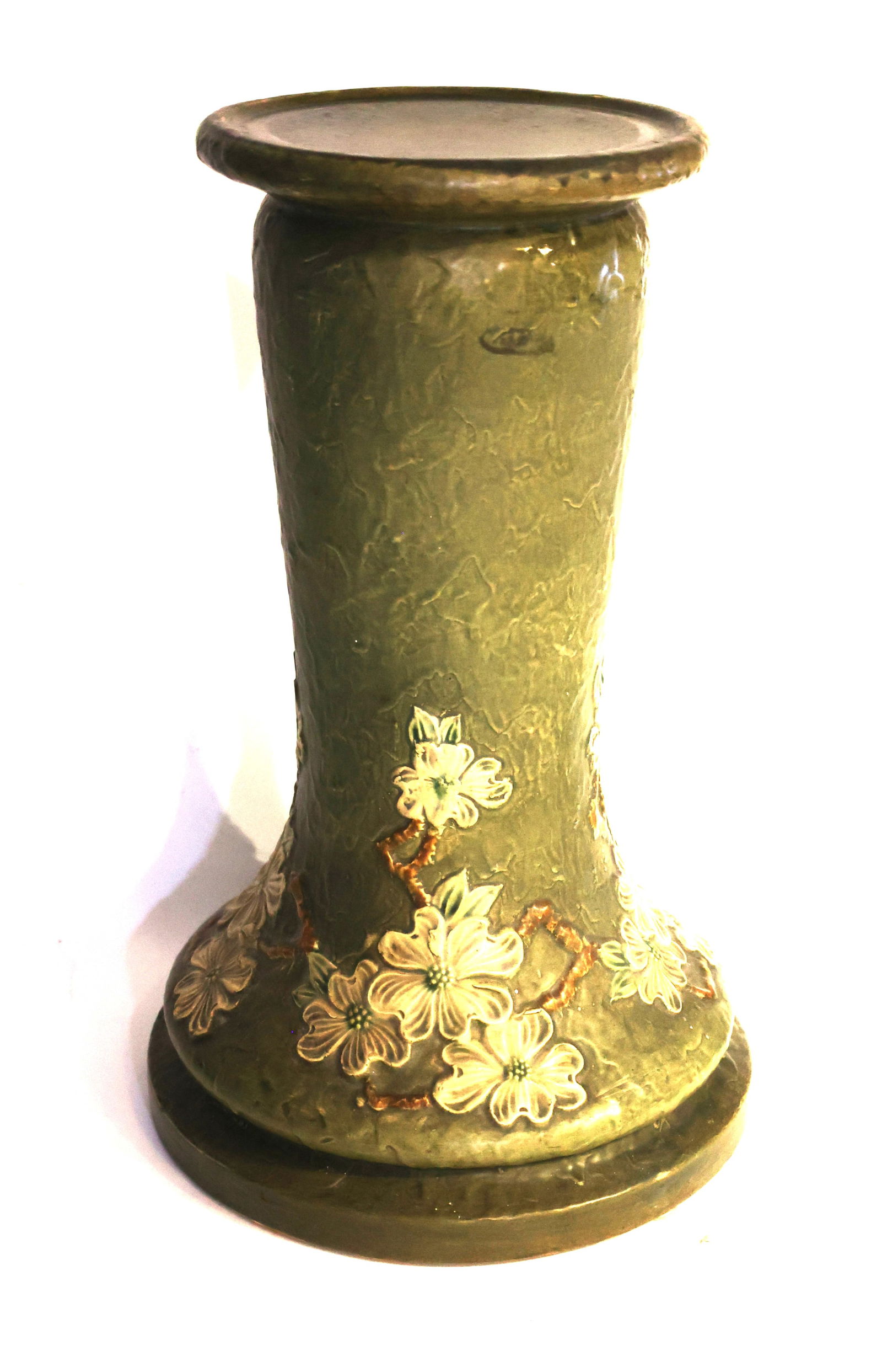 Roseville Pottery Dogwood Pattern Pedestal marked with a blue underglaze "Rv" ink stamp (1 of 7)