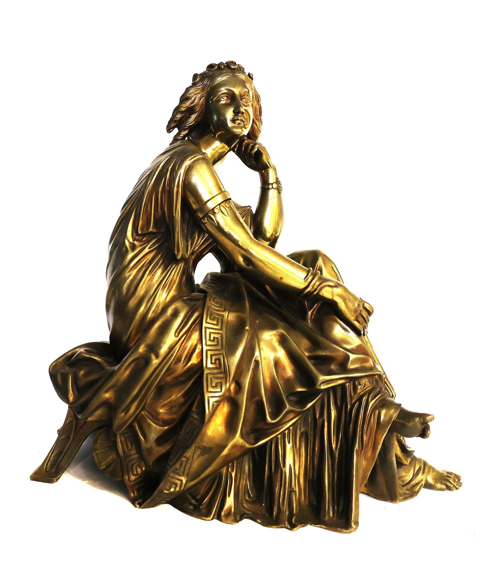 19th C. Classical Bronze Sculpture "Seated Sappho" After James Pradier, Original Patina (1 of 7)