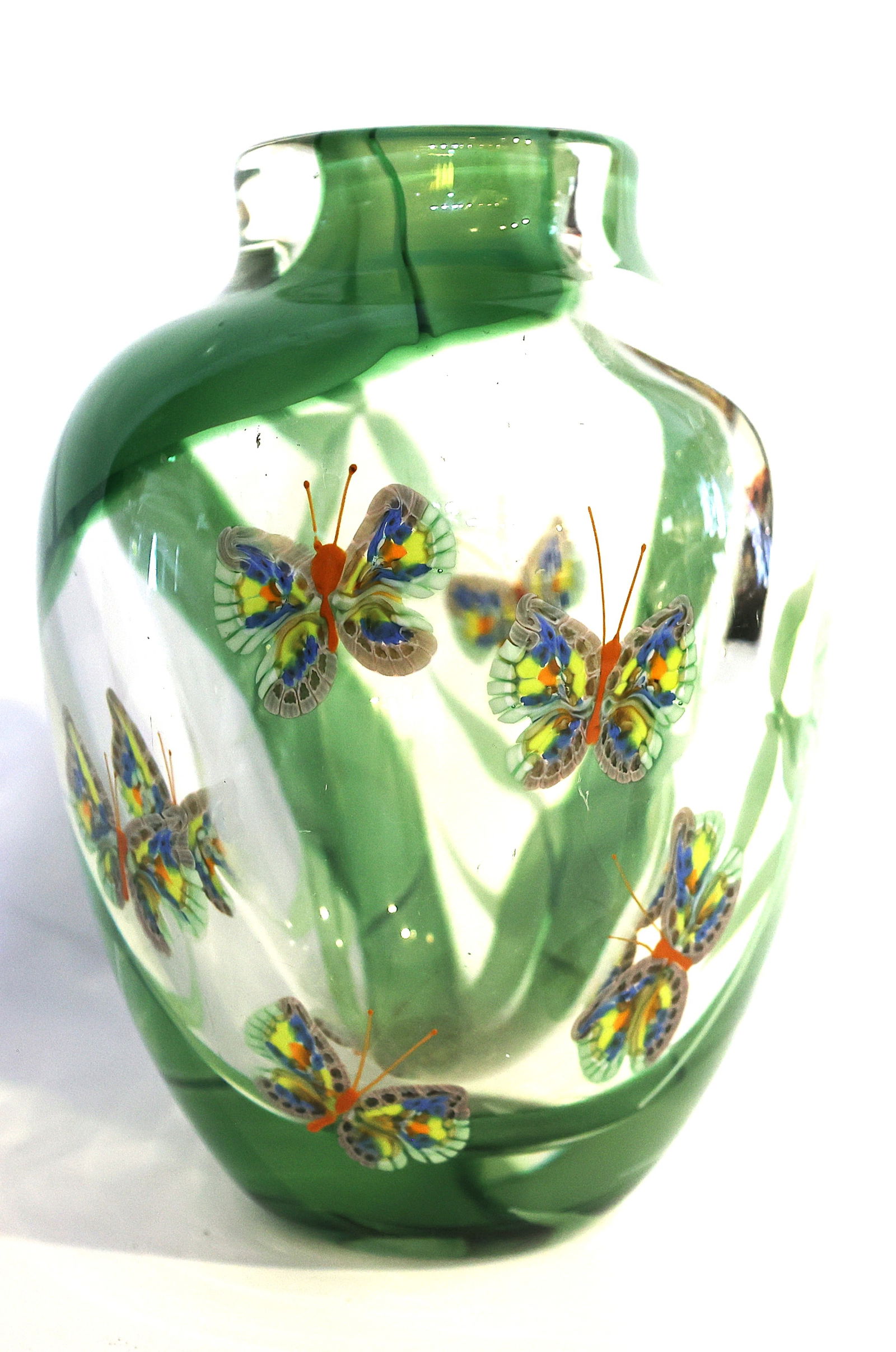 Signed Orient & Flume Art Glass Paperweight Vase Muliple Butterflies and Bamboo 9 1/4 in. height (1 of 11)