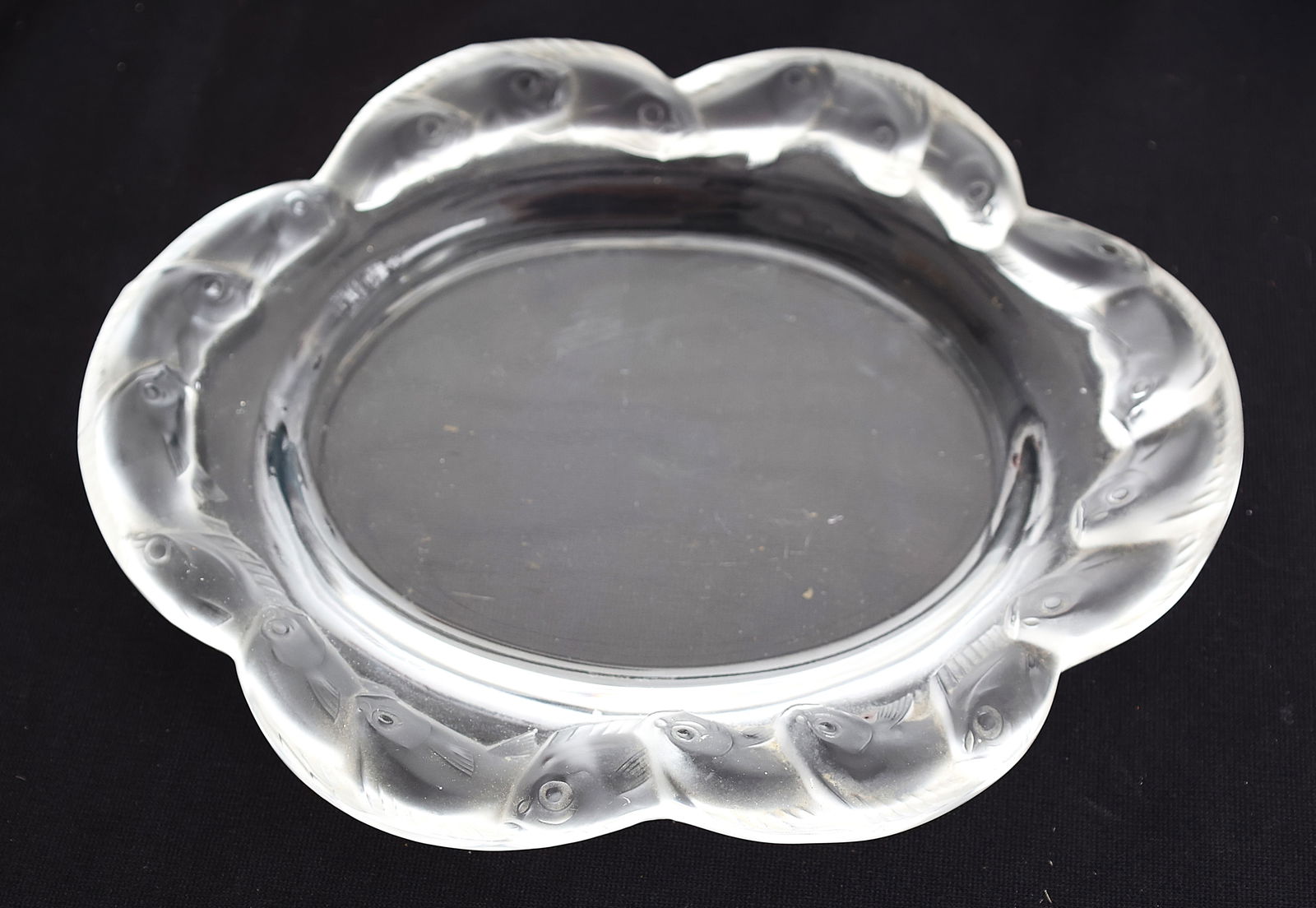 Signed Lalique France "Piriac" Clear and Frosted Crystal Oval Platter Koi Fish Scalloped Edge (1 of 6)