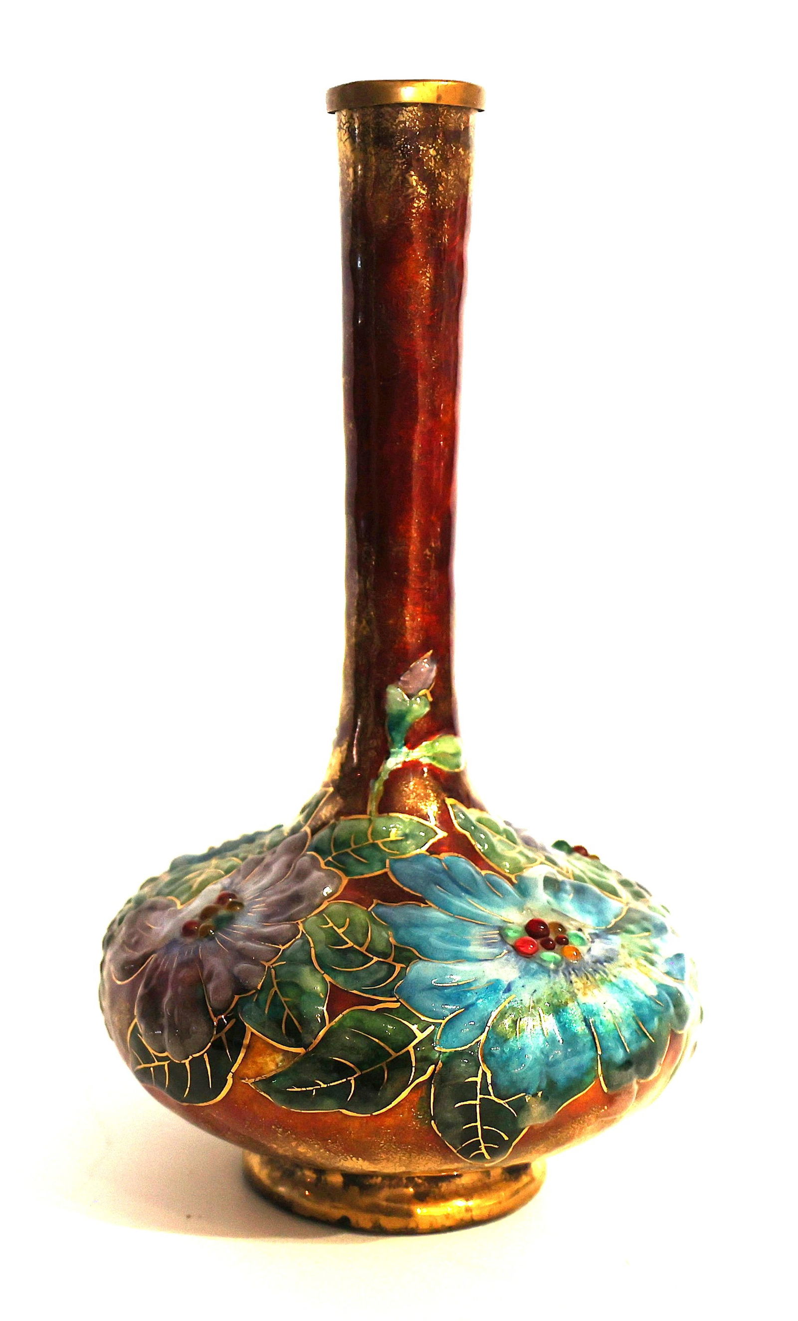 CAMILLE FAURE (CAMILLE FAURE:FRENCH 1874-1956) Quality Floral Enameled Vase 9.5 in. h. (1 of 9)