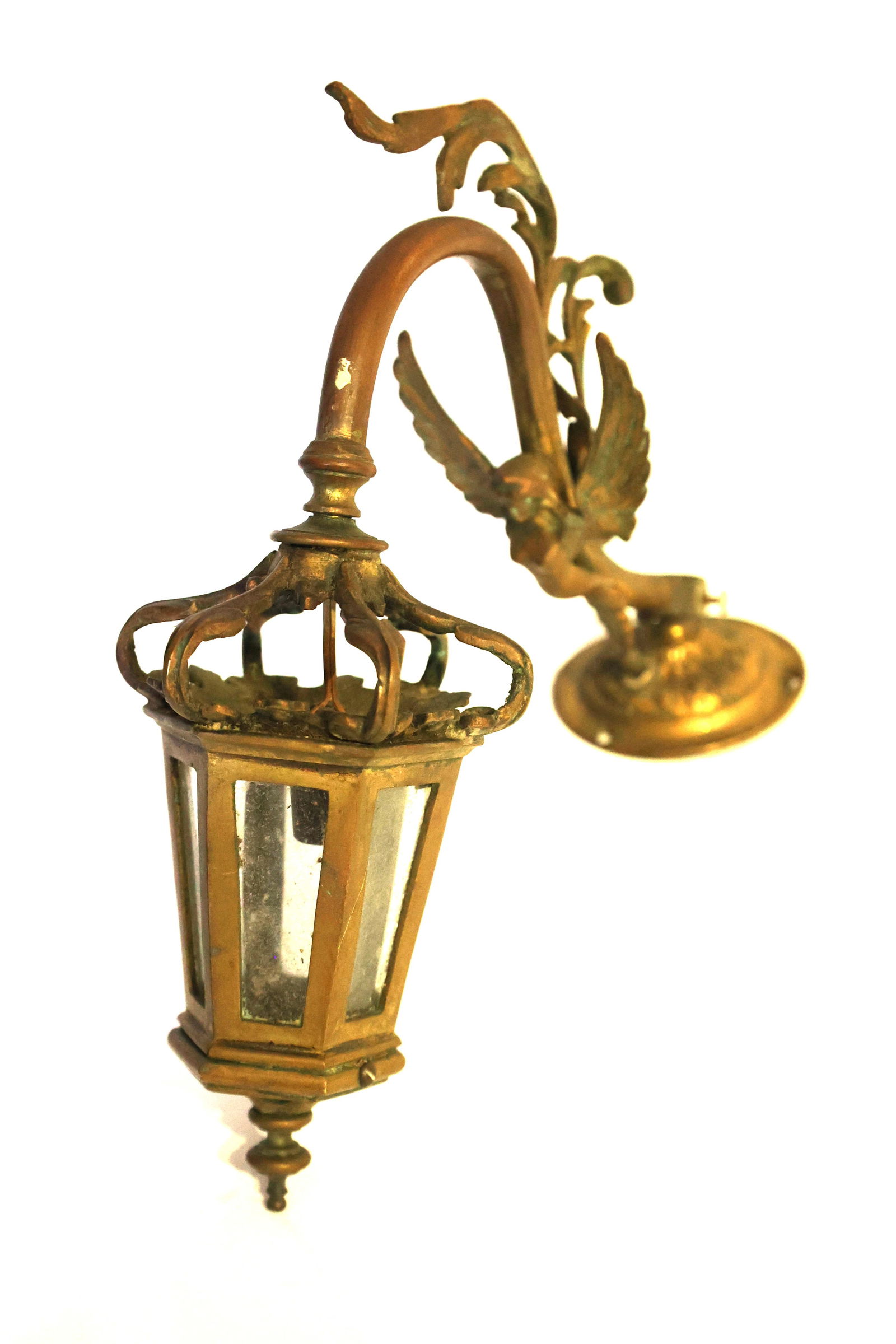 Antique French Victorian Bronze Wall Lantern Sconce with Art Npoveau Winged Maiden (1 of 8)