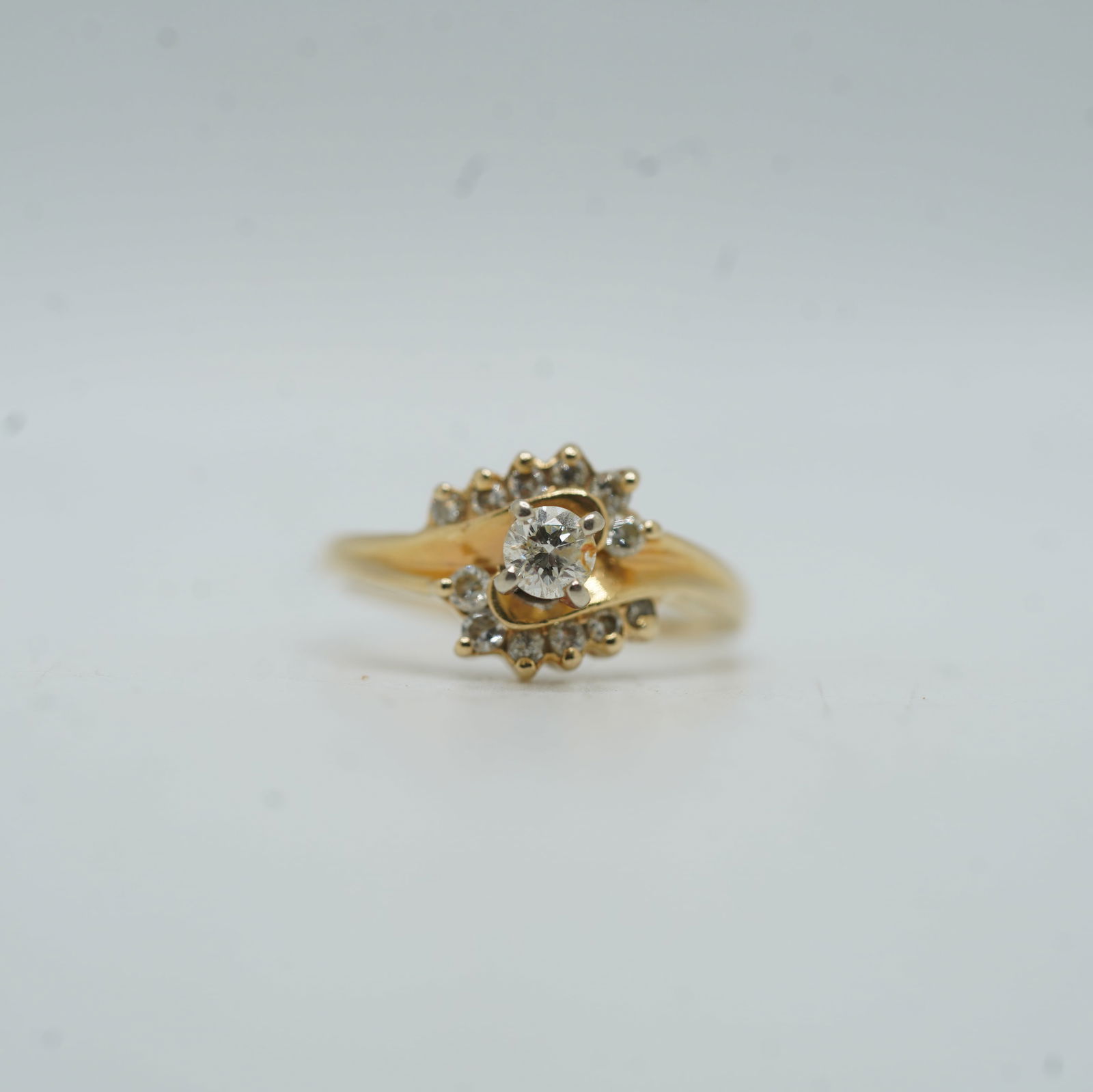 2.09 14K Yellow Gold Diamond Engagement Ring , 12 Small Diamonds Surrounding Center Diamond (1 of 10)