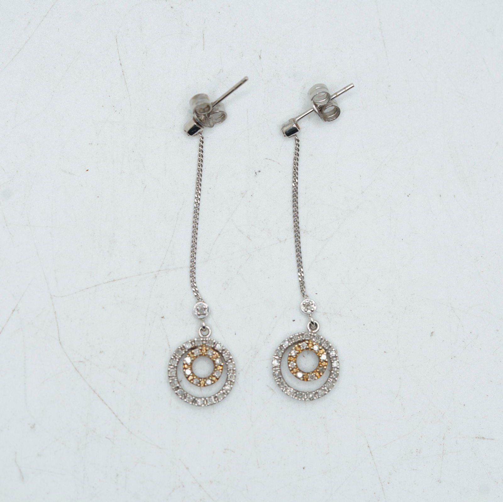 1.65 DWT 14K White Gold Double Circles Diamond Drop Earrings 1 1/2 in. x 1/2 in. (1 of 11)