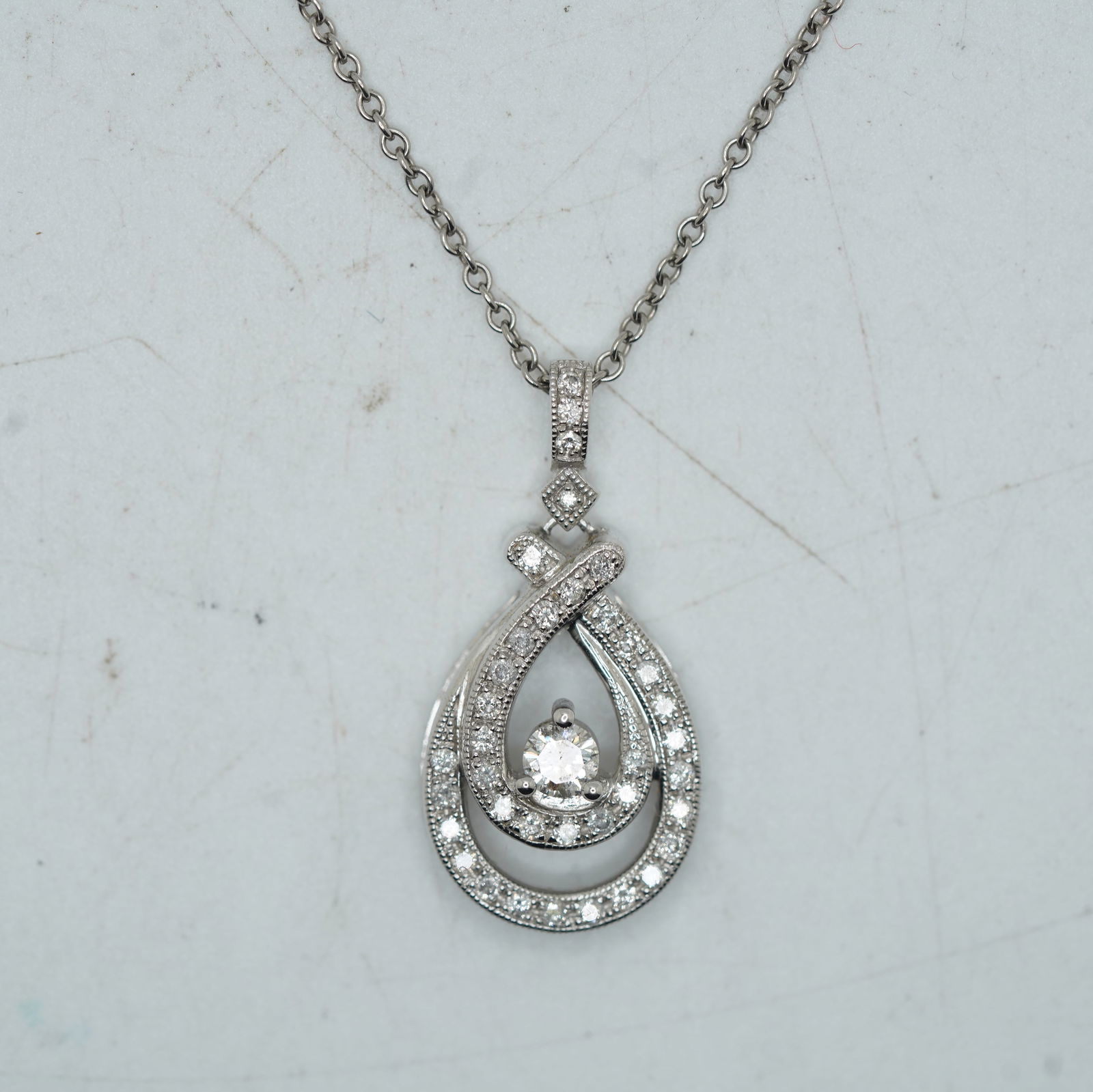 3.61 DWT 14K White Gold Double Tear Shaped Diamond Pendant Necklace on 14L Gold 20 in. Chain (1 of 12)