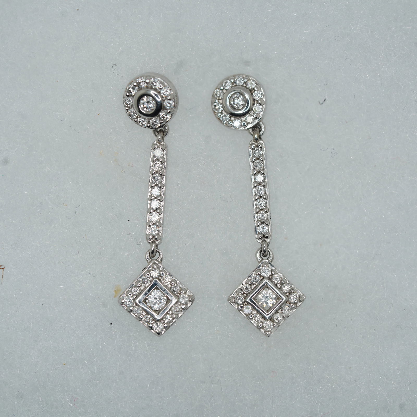 1.77 DWT 14K White Gold Diamond Square Drop Earrings, 1 1/8 in. x 1/4 in. (1 of 10)