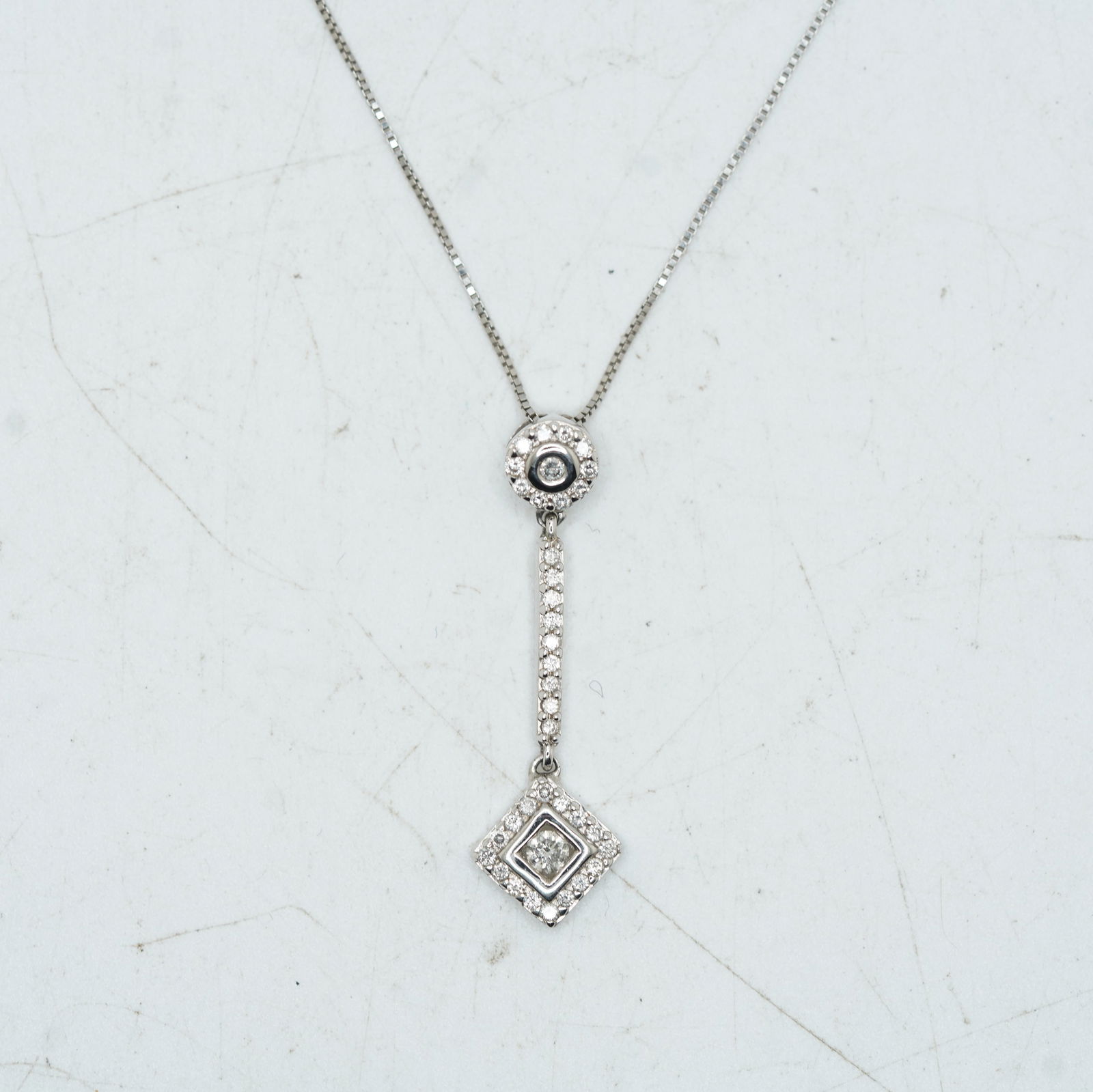 1.72 DWT 14K White Gold Square Diamond Drop Pendant Necklace on 14K White Gold 18 in. Chain (1 of 11)