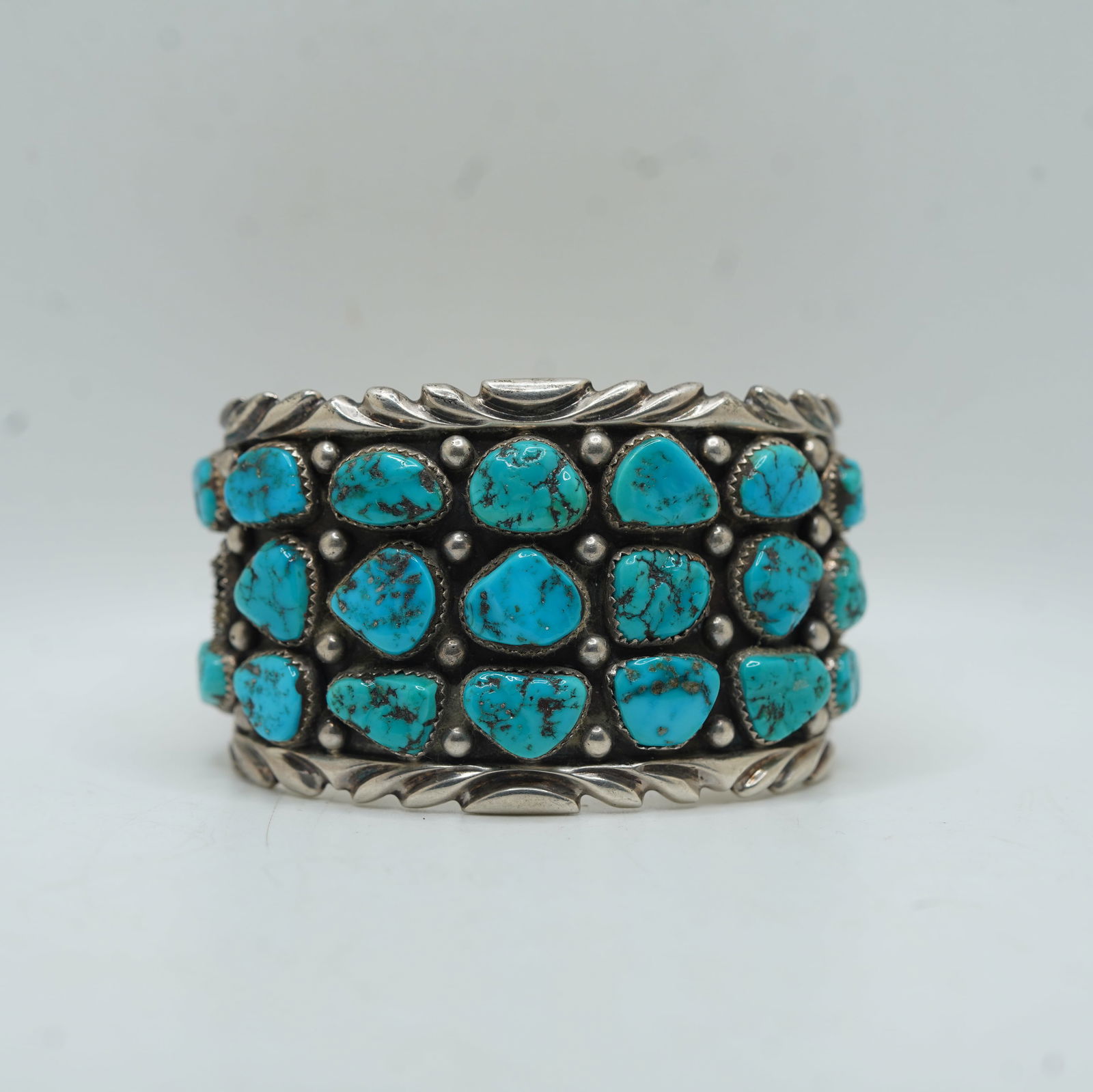 88.34 Grams Sterling Silver Cuff Bracelet With Turquoise marked B Touchine [Ben Touchine] (1 of 8)