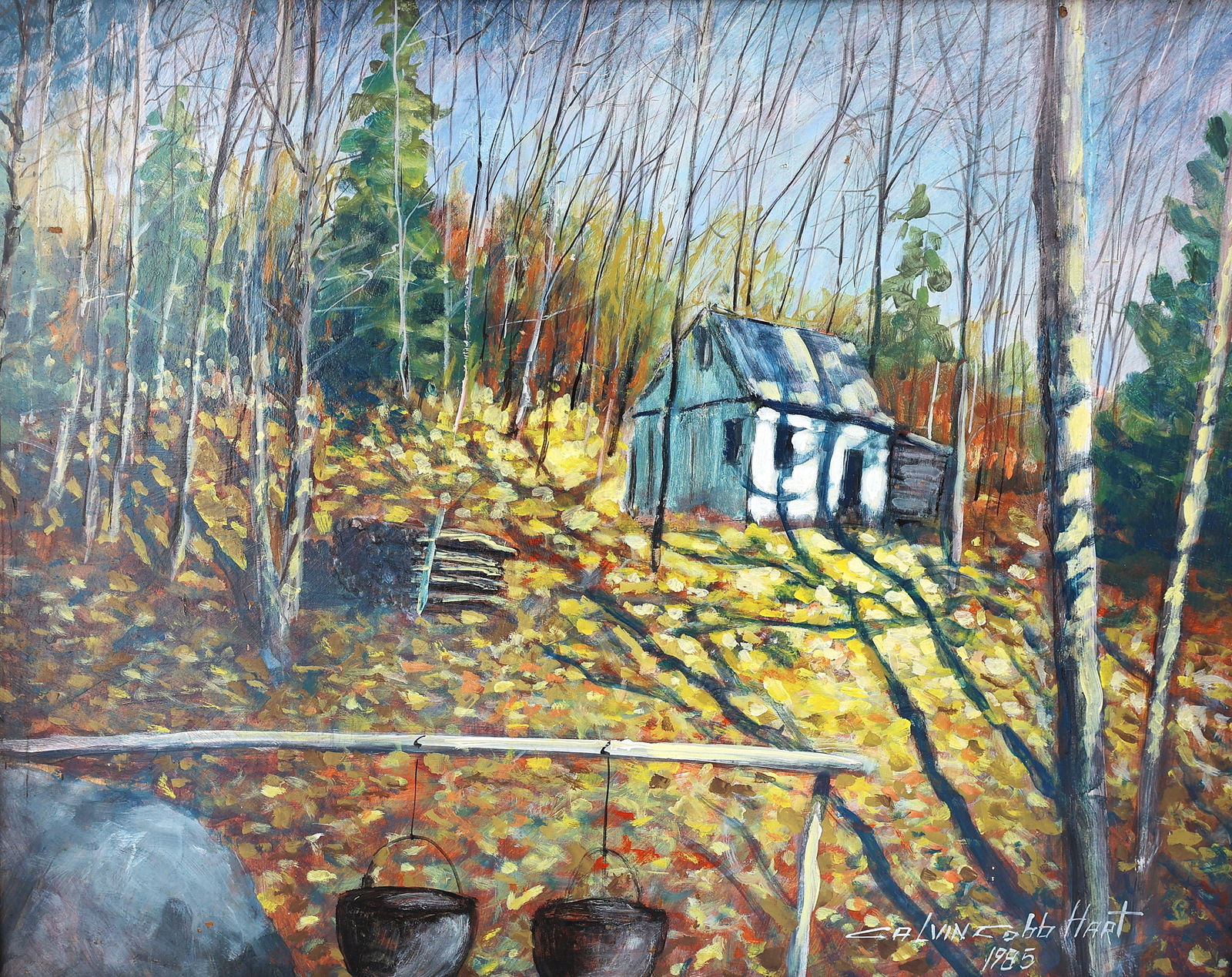 Calvin Cobb Hart, 1932-2014 New Jersey Oil on Board Painting "Pot Luck" Sturbridge Ma., 1985: Calvin Cobb Hart, 1932-2014 New Jersey Oil on Board Painting "Pot Luck" Sturbridge Ma., 1985; Size: image 24 inches x 30 inches ; outer frame 25 inches x 31 inches