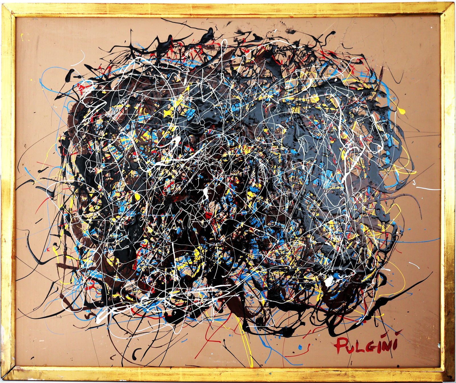 Thomas Pulgini, Oil On Board Painting, Signed, Abstract Drip After Jackson Pollock, Framed (1 of 5)
