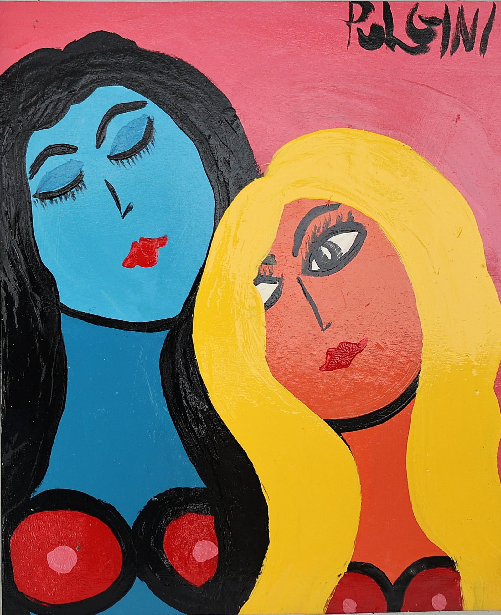 Thomas Pulgini, Oil on Board Painting, Signed , Abstract Portraits 2 Women, Framed (1 of 4)