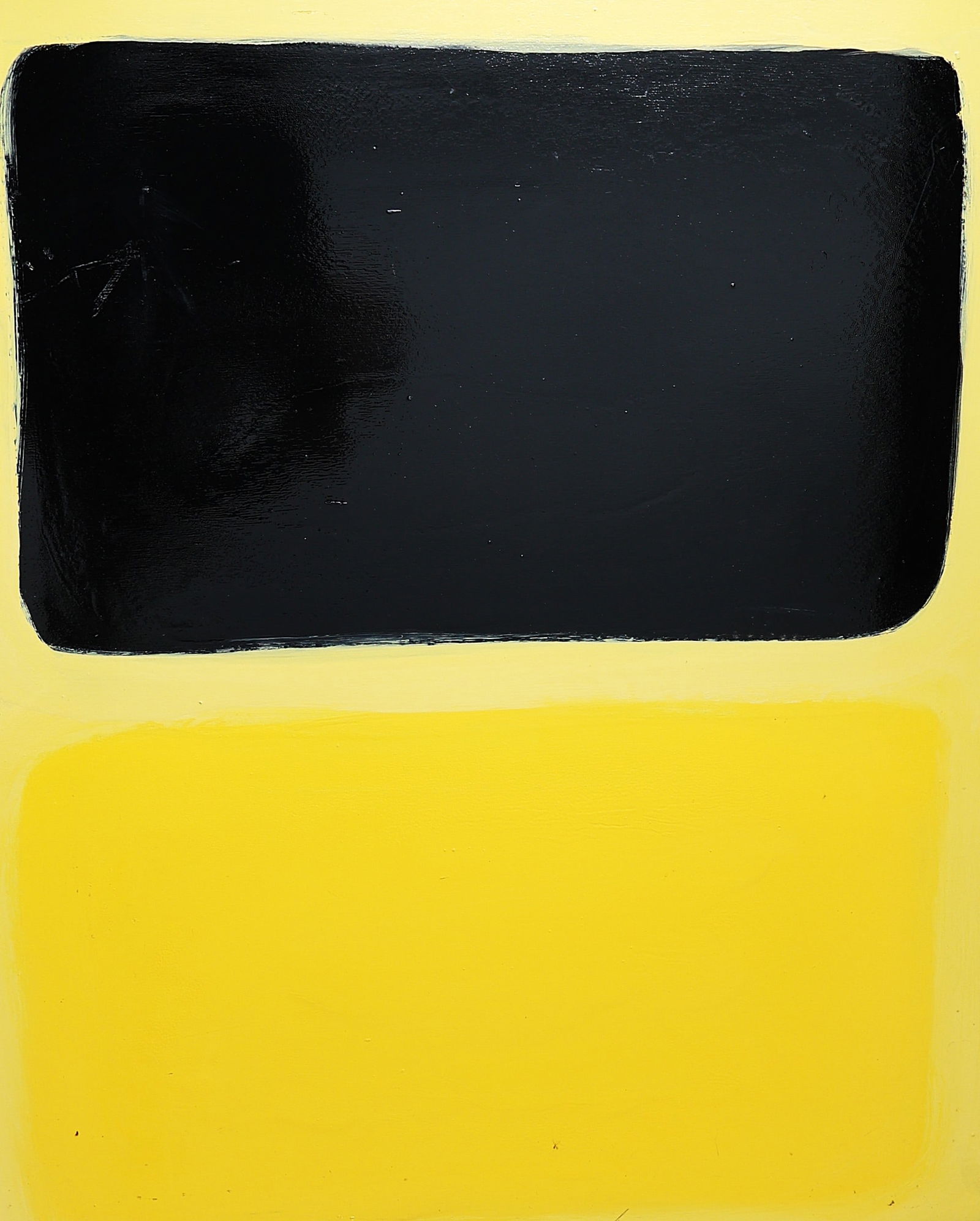 Thomas Pulgini, Oil on Board Painting, Signed, Abstract Black Yellow After Rothko, Framed: Thomas Pulgini, Oil on Board Painting, Signed, Abstract Black Yellow After Rothko, Framed; Size: image 32 inches x 26 inches; outer frame 35.5 inches x 29 inches ; Well Listed American Artist. Biograp