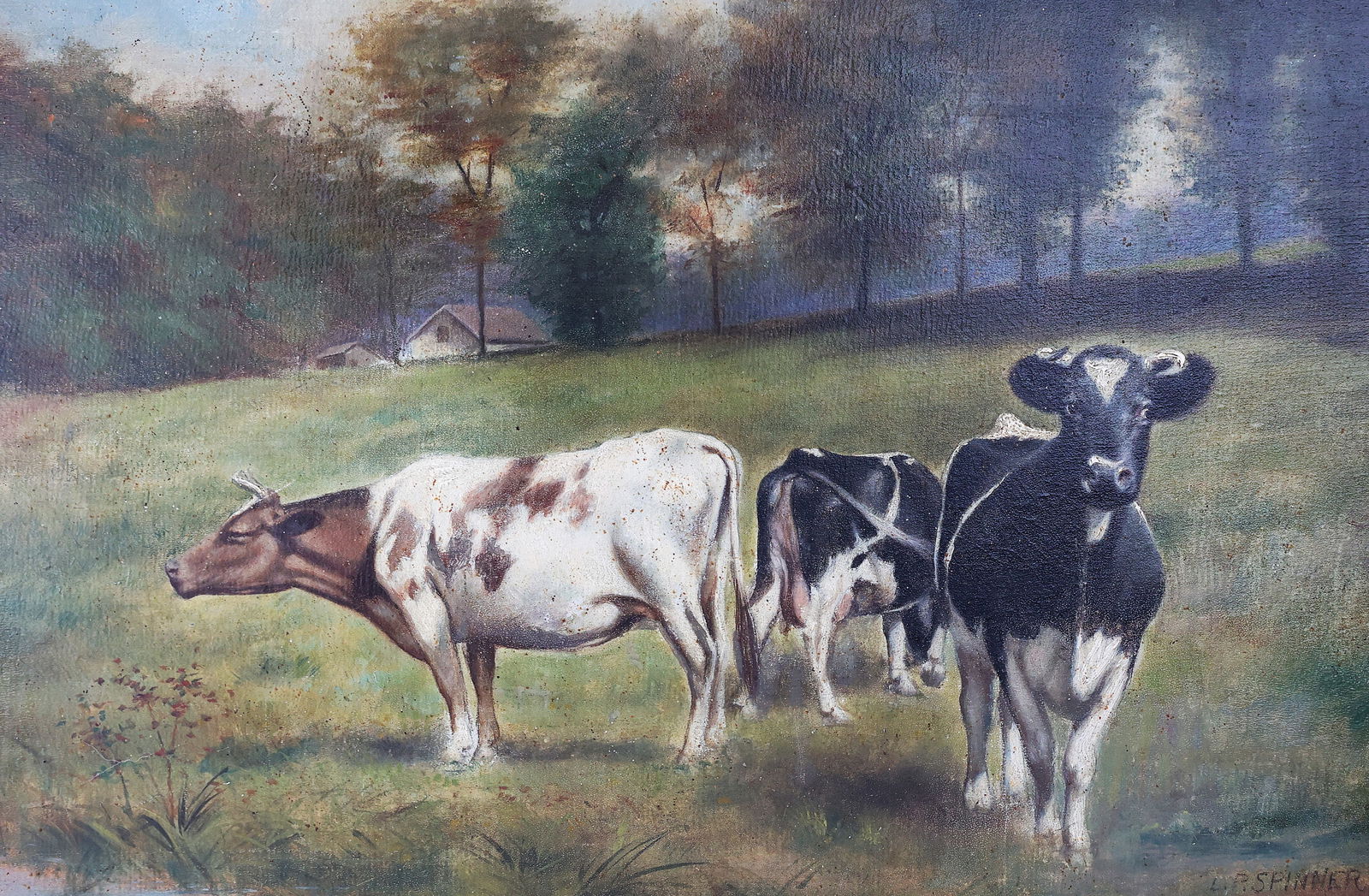 Louis P Spinner 1900; Oil Painting Cows in Landscape, American Artist 1851-1929 (1 of 5)