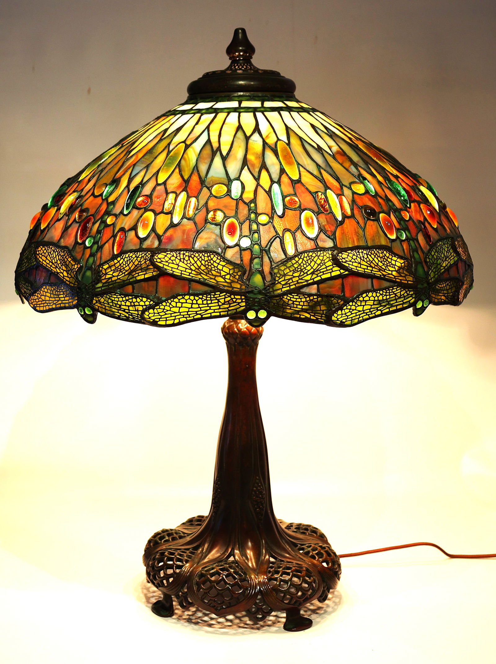 Tiffany Studios Drop Head Dragonfly Lamp Signed Shade and Base (1 of 20)