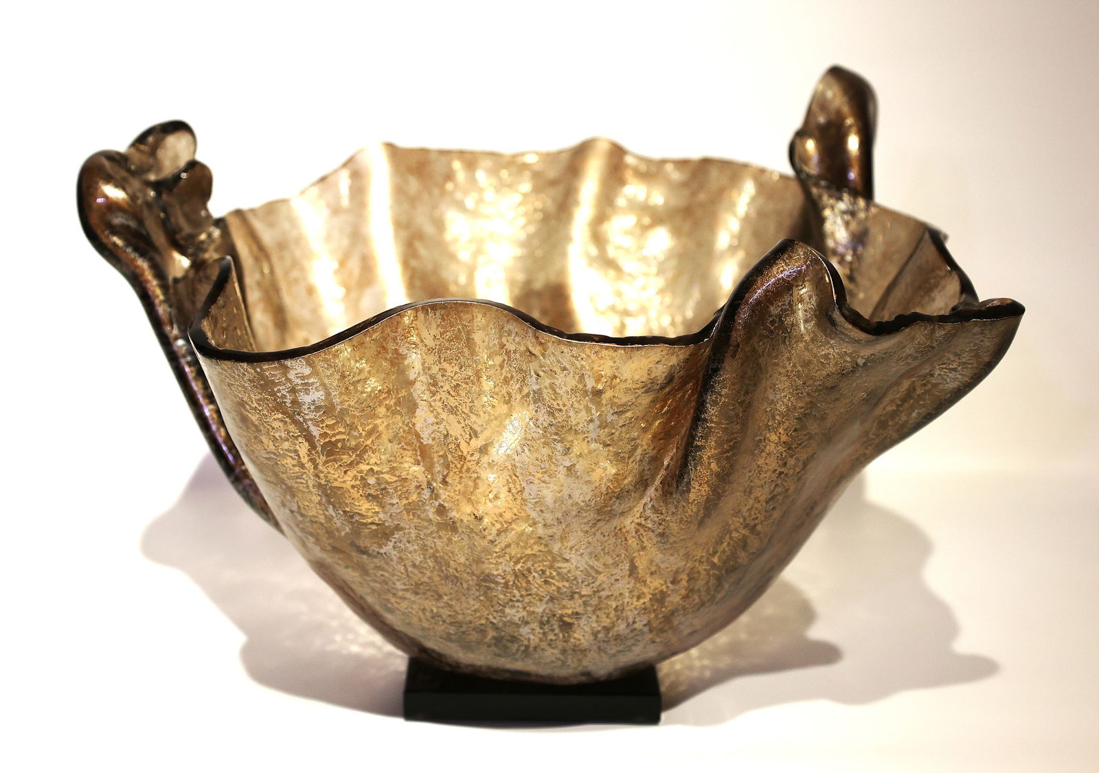 1970s Tony Evans Signed Studio Art Glass Handkerchief Centerpiece Bowl 14.24 in. diameter (1 of 9)