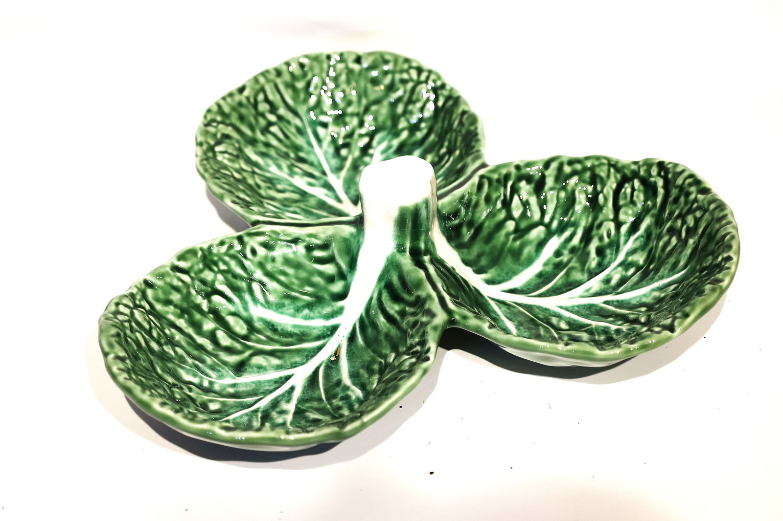 vintage Olfaire Cabbage Ware Compartment Serving Dish from Portugal 11.75 inches diameter (1 of 5)