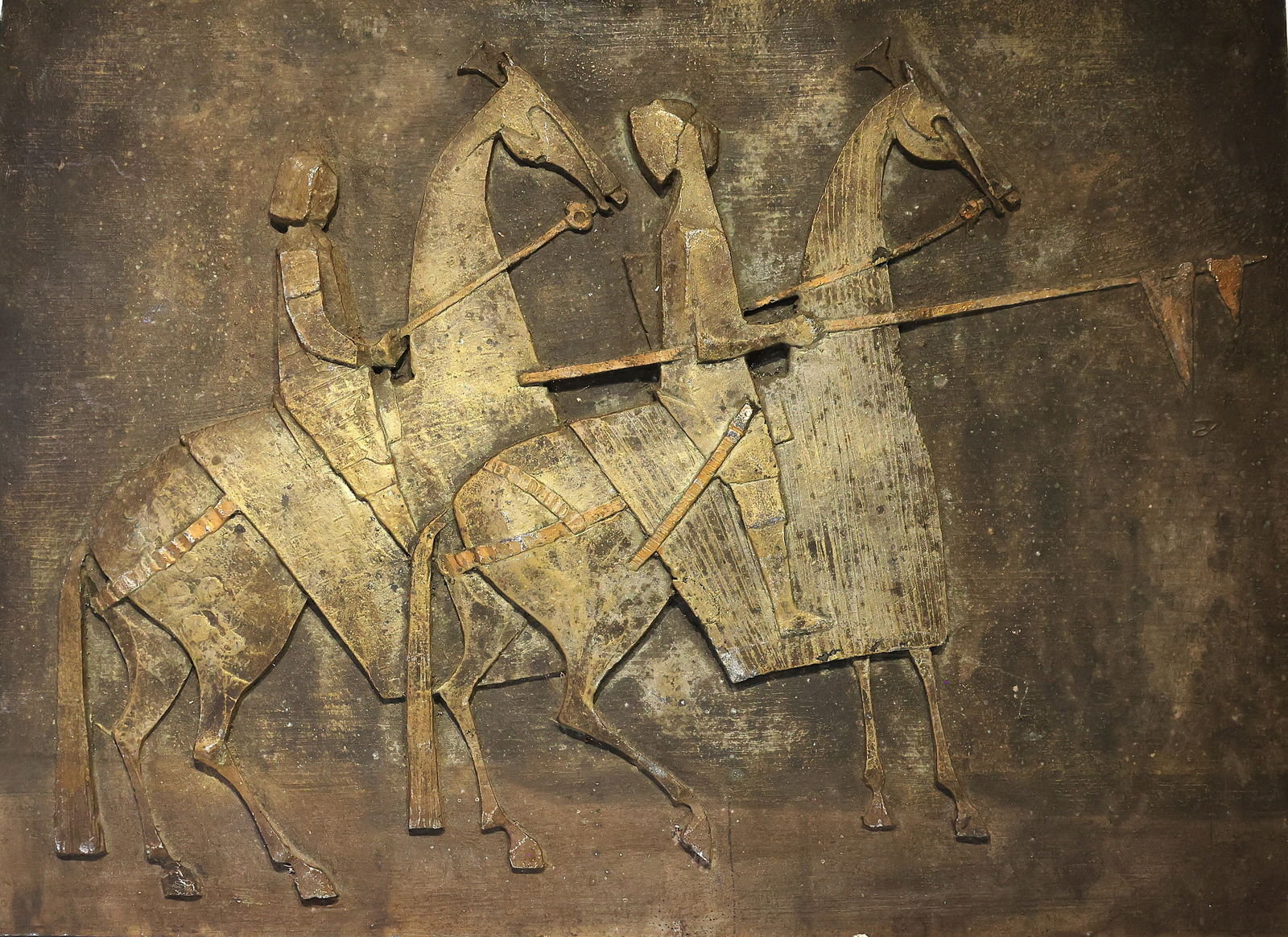 Wall Relief Sculpture Plaque Medieval Knights on Horseback 15 in. x 20.75 in., Hard Composition (1 of 4)