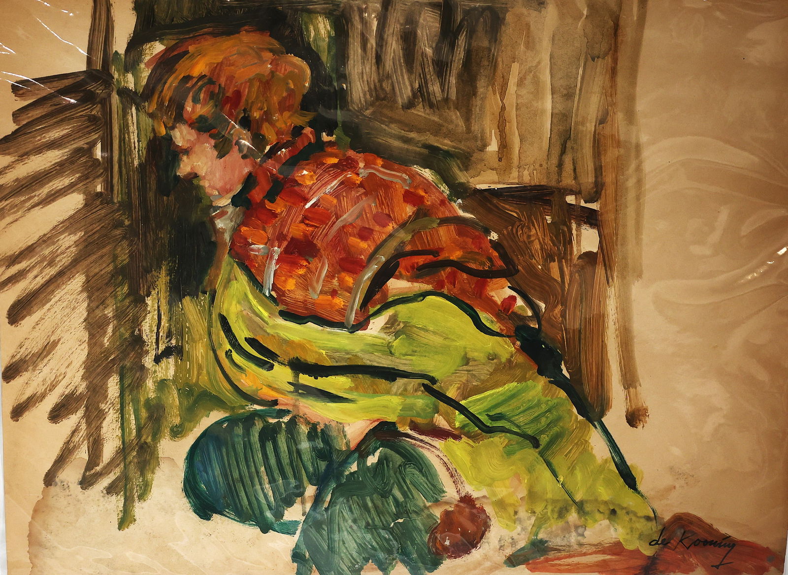 Elaine De Kooning, Gouache on Paper, Young Boy in a Stable Looking and Kneeling (1 of 4)