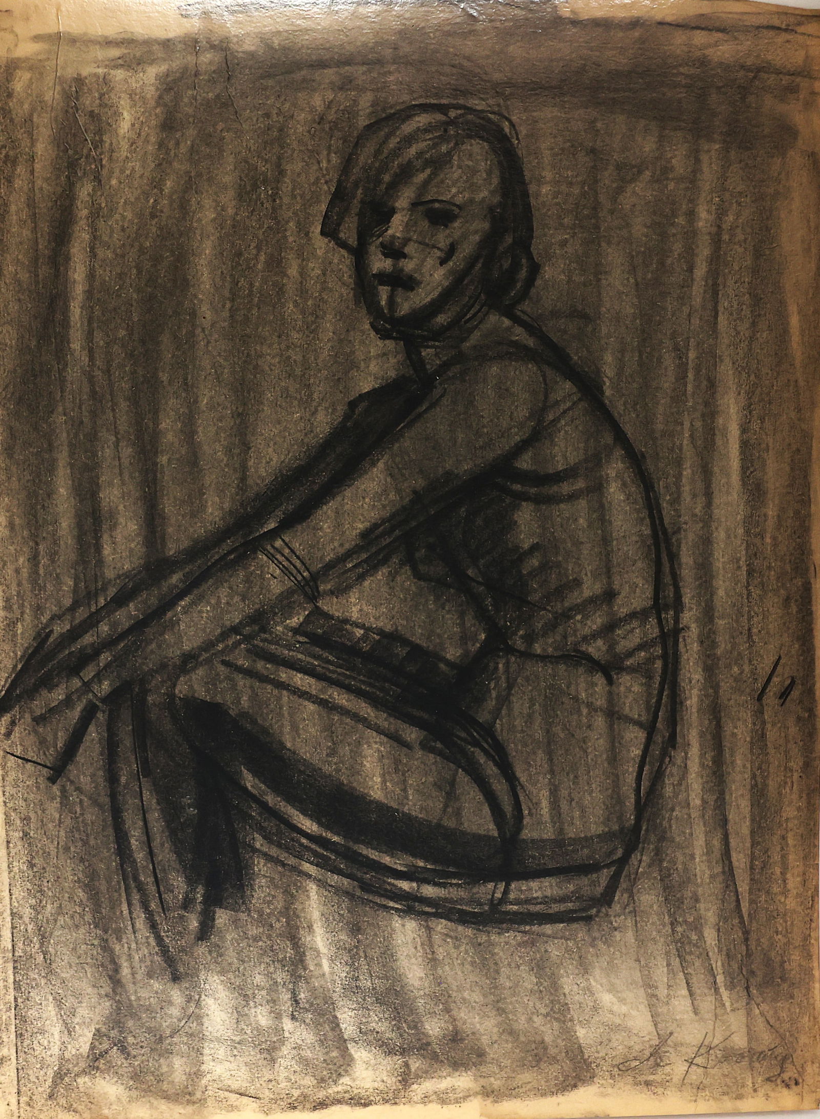 Elaine De Kooning, Charcoal on Paper, Seated Female Model: Elaine De Kooning, Charcoal on Paper, Seated Female Model; Size 23.75 inches x 18 inches ; 1918 New York City - 1989 New York City. Known for: Abstract figure, genre and portrait paintingBiography fro