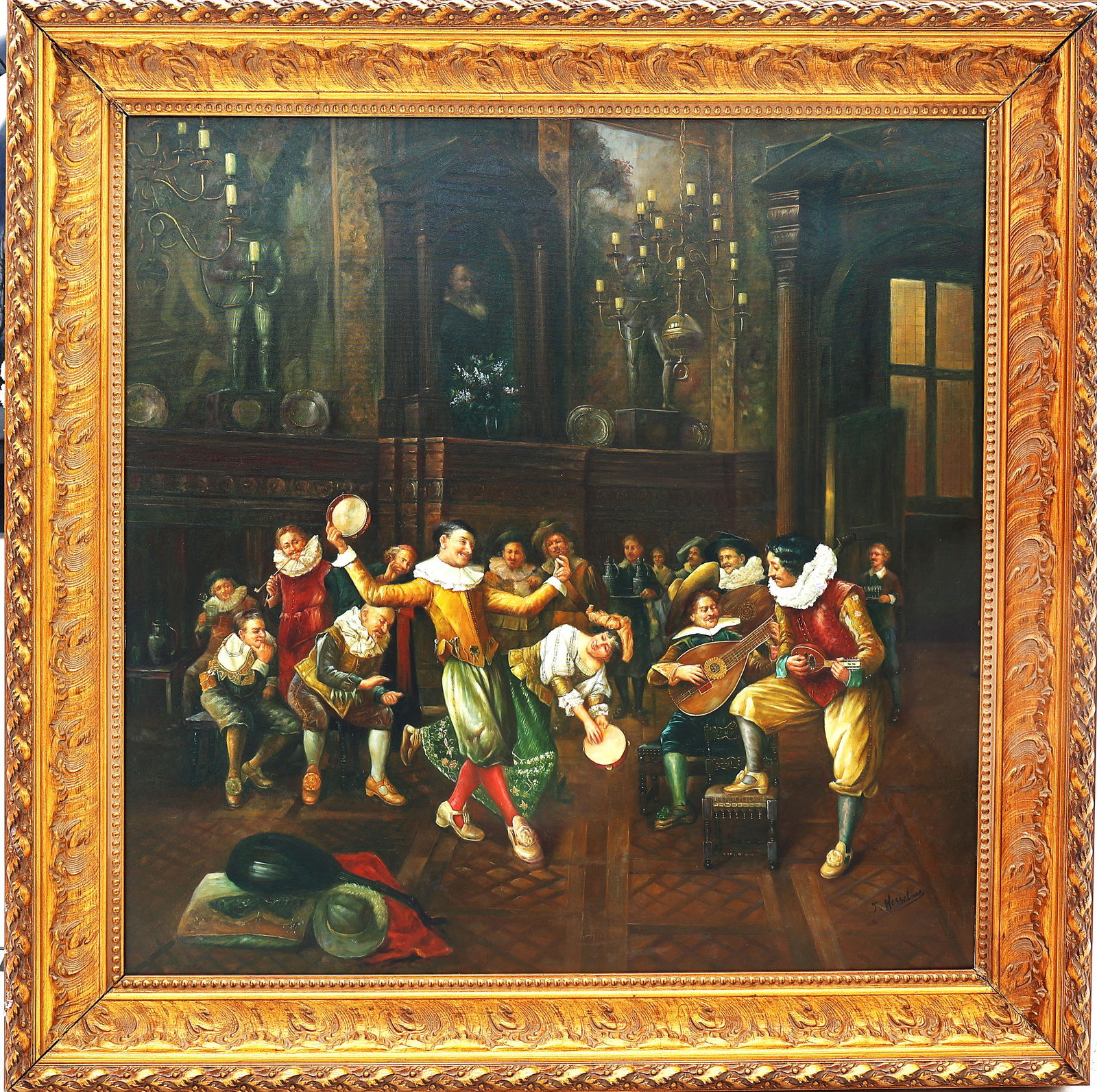 Painting "Il Salterello" (The Court Musicians) after French-Italian artist François Brunery, Framed (1 of 6)
