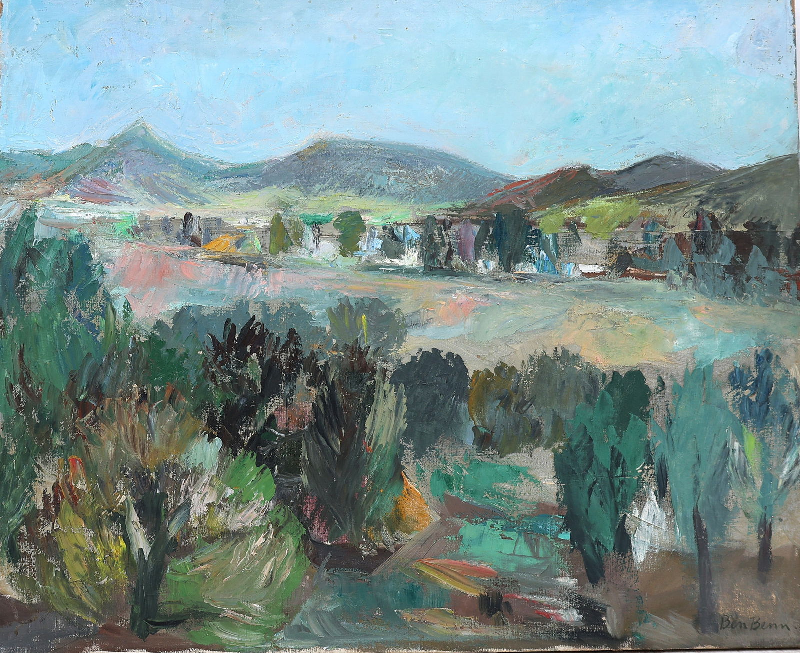 Ben Benn 1937, Oil on Canvas Painting Landscape with Mountains in Background (1 of 4)