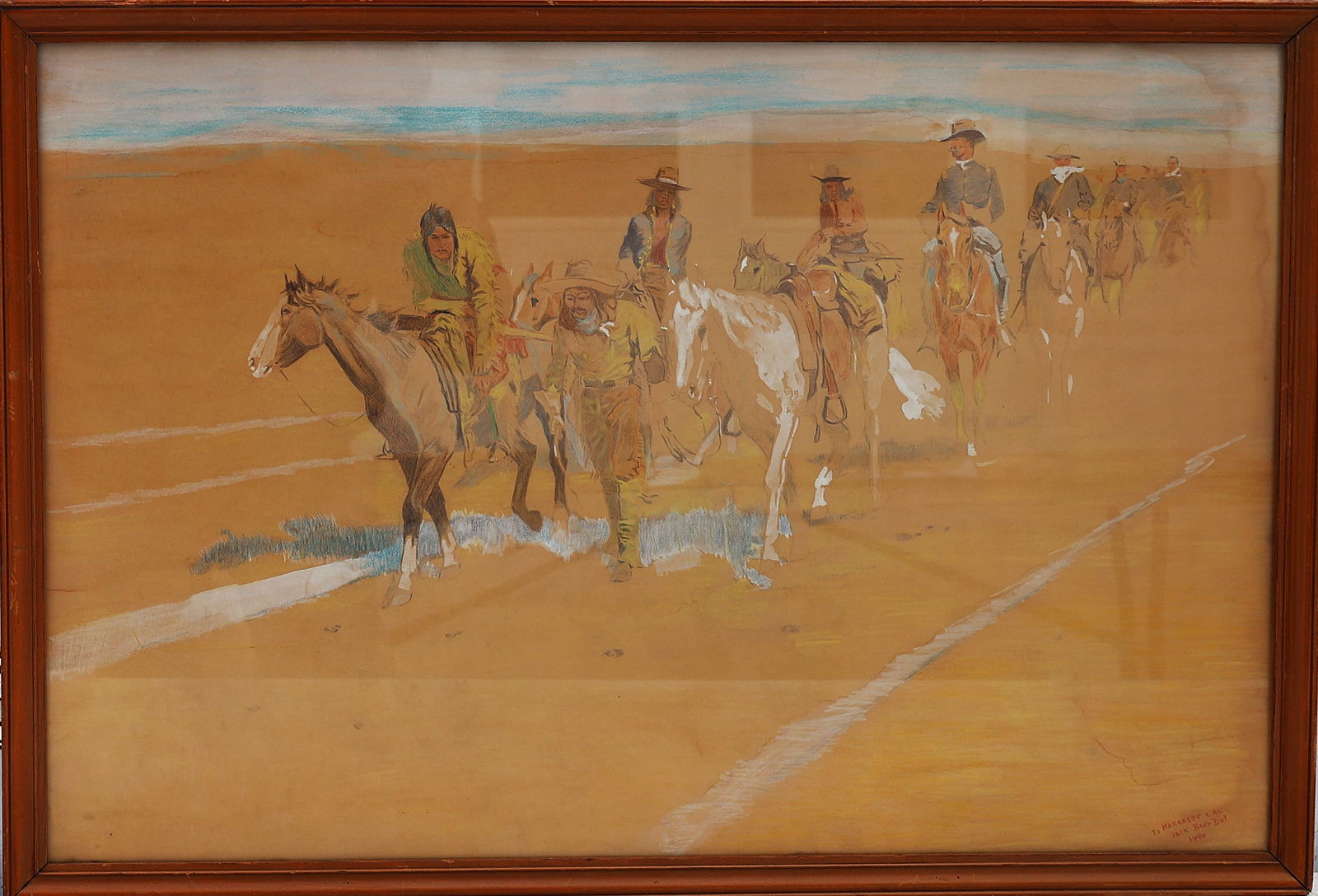 Watercolor painting by Jack Brendel from 1940, Native Americans and Scouts on Horses (1 of 4)