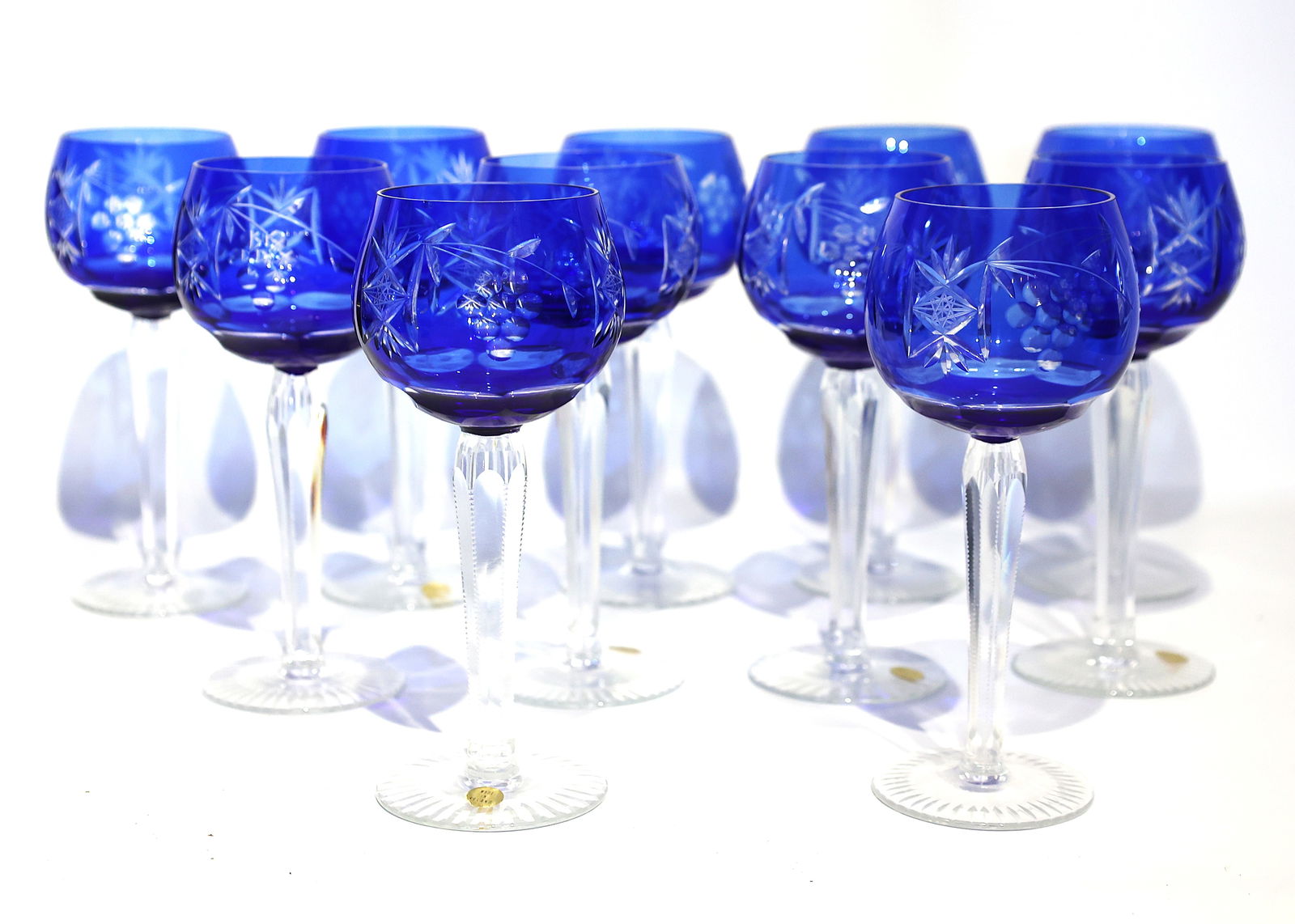 11 Vintage Bohemian or German Cobalt Blue "Cut to Clear" Crystal Wine Glasses (1 of 5)