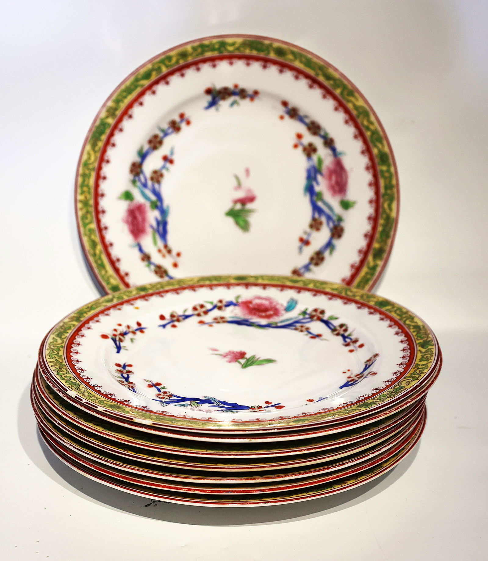 Set 8 Antique Porcelain Luncheon Plates Royal Worcester "Philadelphia" Pattern 9 in. dia. (1 of 8)