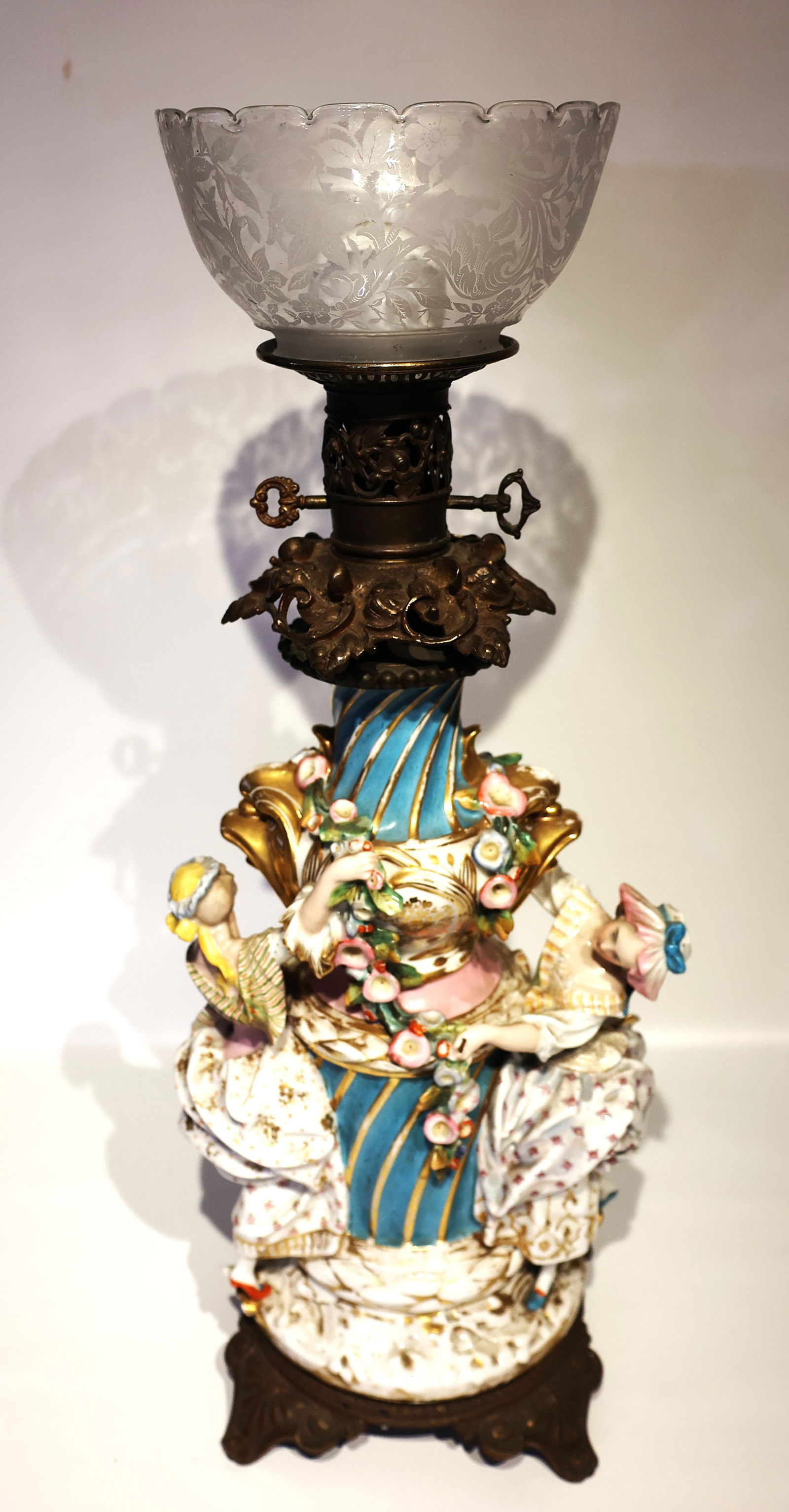 Antique German Porcelain Figural Lamp, Carl Thieme factory in Potschappel Circa 1888 (1 of 5)