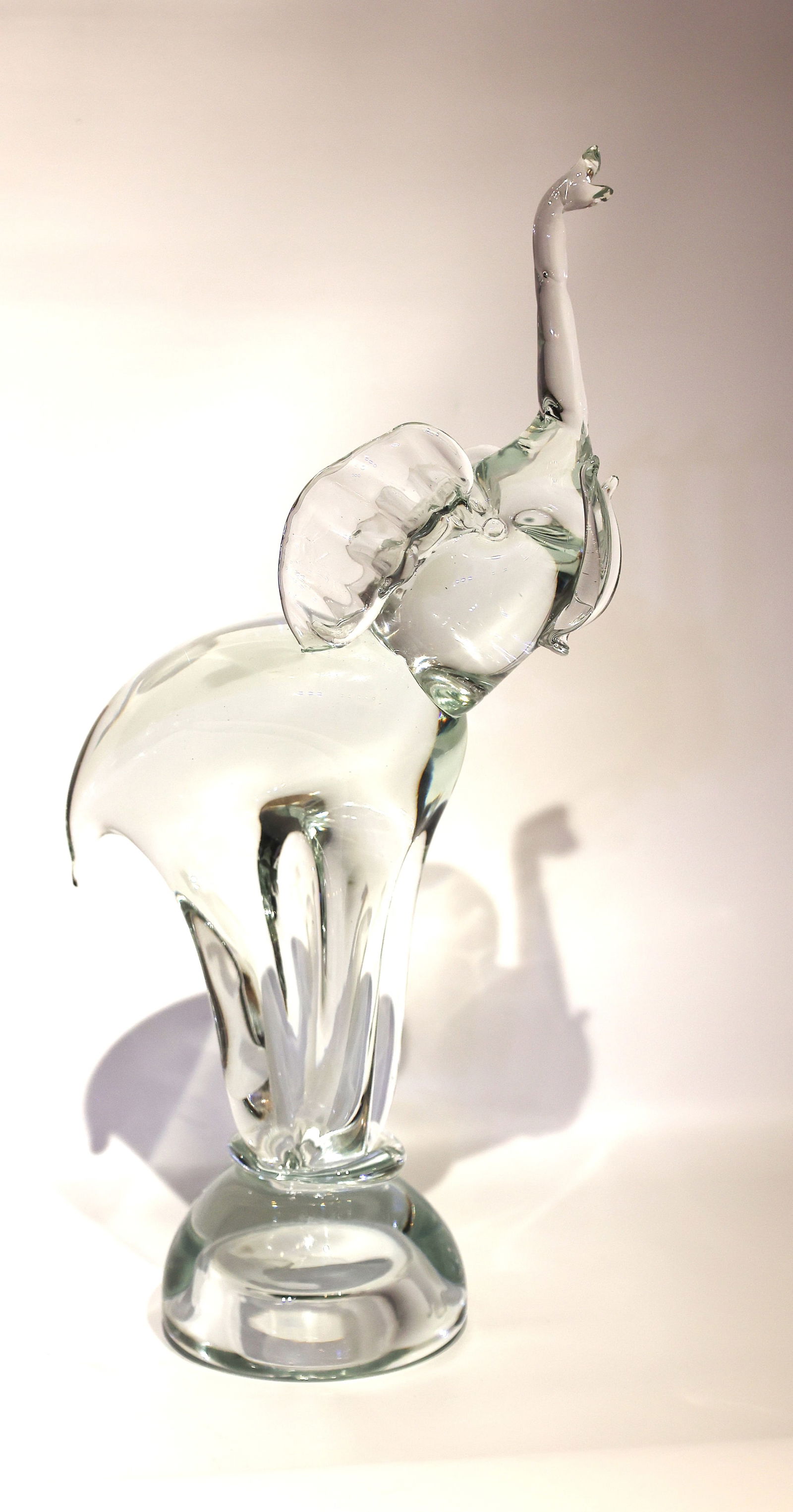 Murano Italian Clear Art Glass Elephant Sculpture Heavy with Raised Trunk 14.25 in. height (1 of 5)