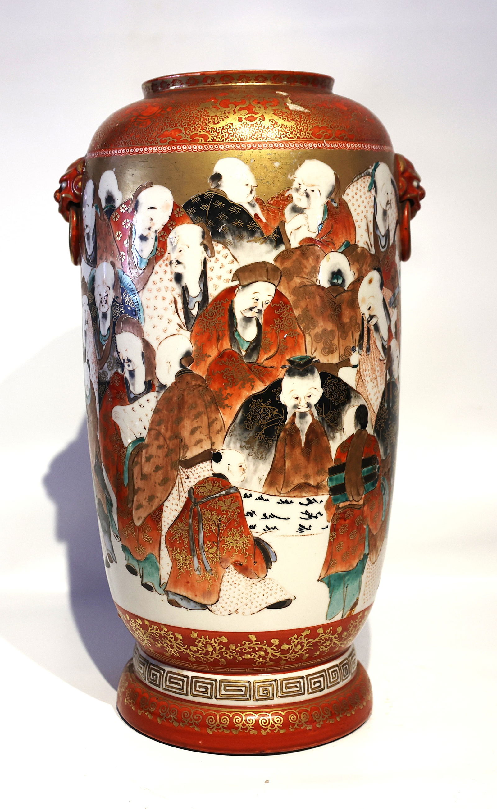 Antique Japanese Satsuma Ceramic Vase Many Faces All Around, Meiji period (1868-1912) (1 of 10)