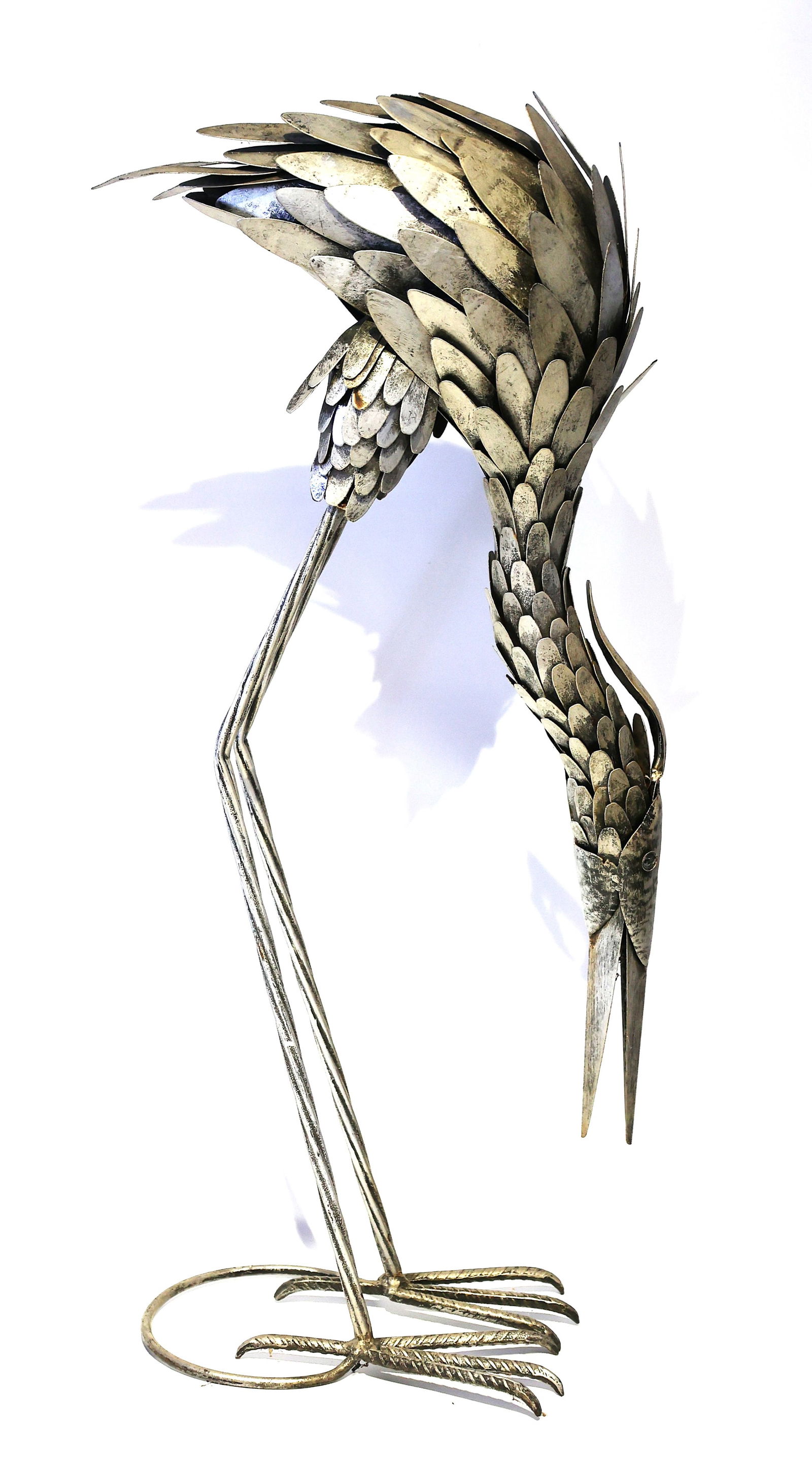 Metal Egret Heron Garden Sculpture often used as a pond-side ornament. 26 inches height (1 of 3)