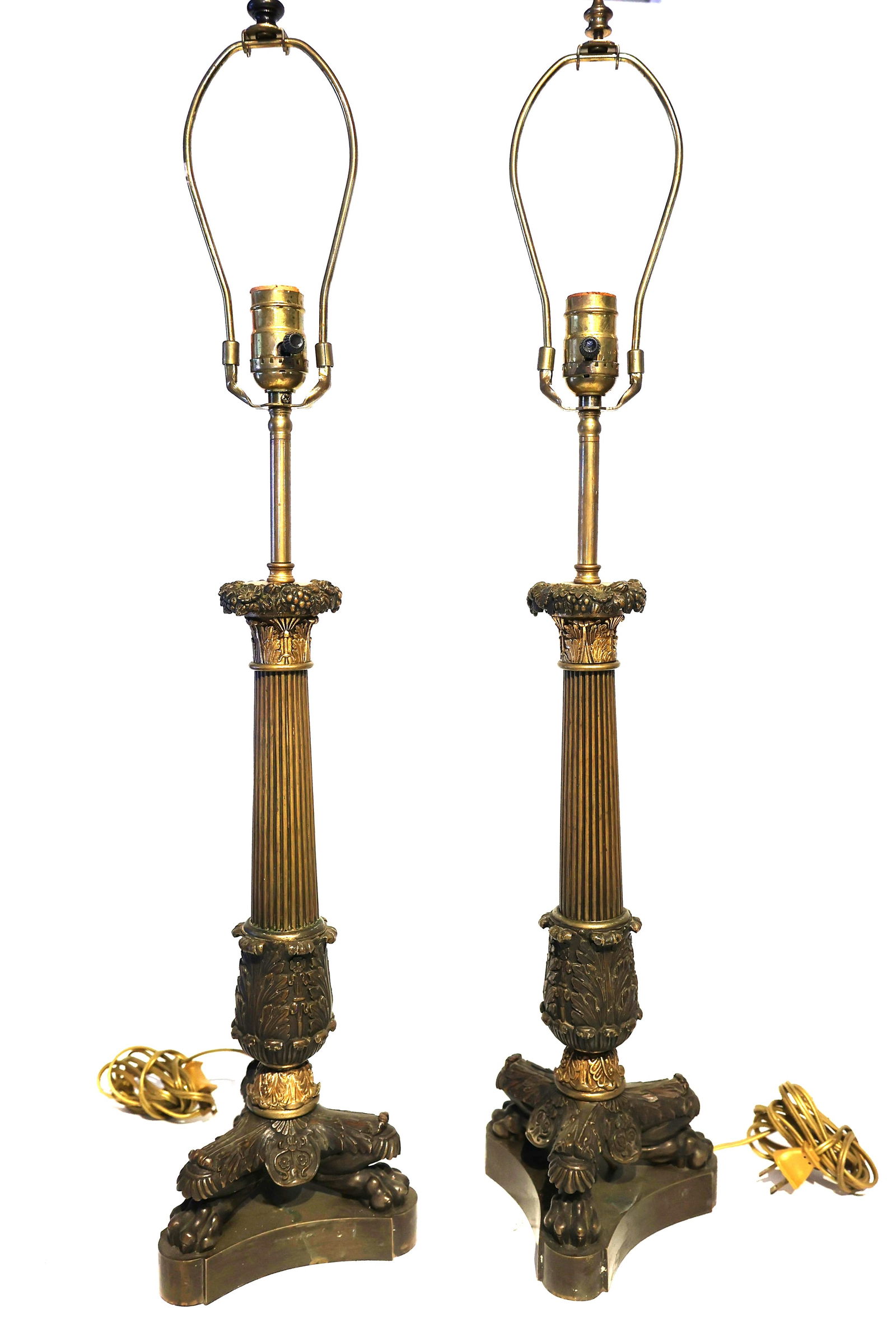 Pair of 19th-century French Empire-style patinated and gilded bronze candlestick lamps. (1 of 6)
