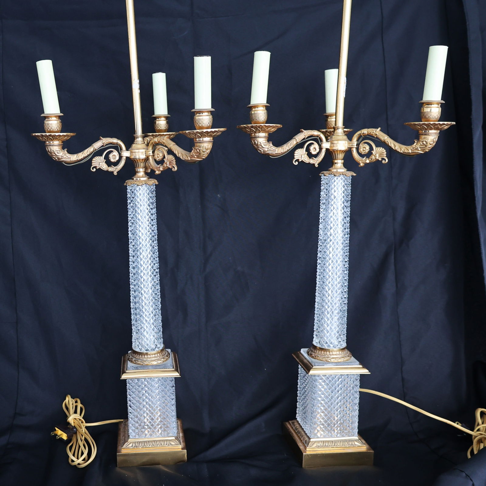 Pair of Vintage French Candelabra Table Lamps, Likely Baccarat, High Quality (1 of 7)