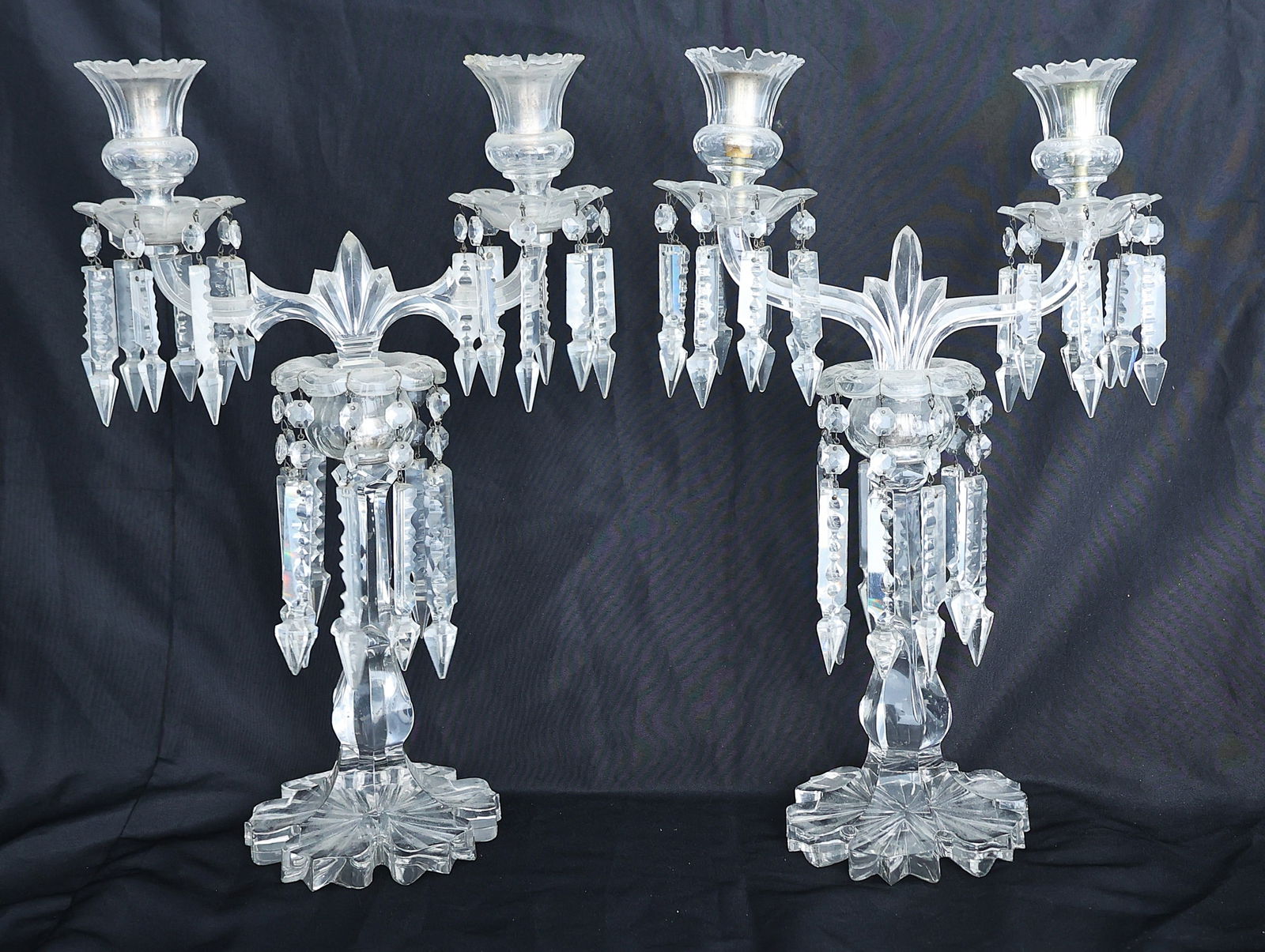 Pair of 19th C. Baccarat Fine Crystal Glass Candelabra. 18.5 inches height x 11.5 inches wide (1 of 6)