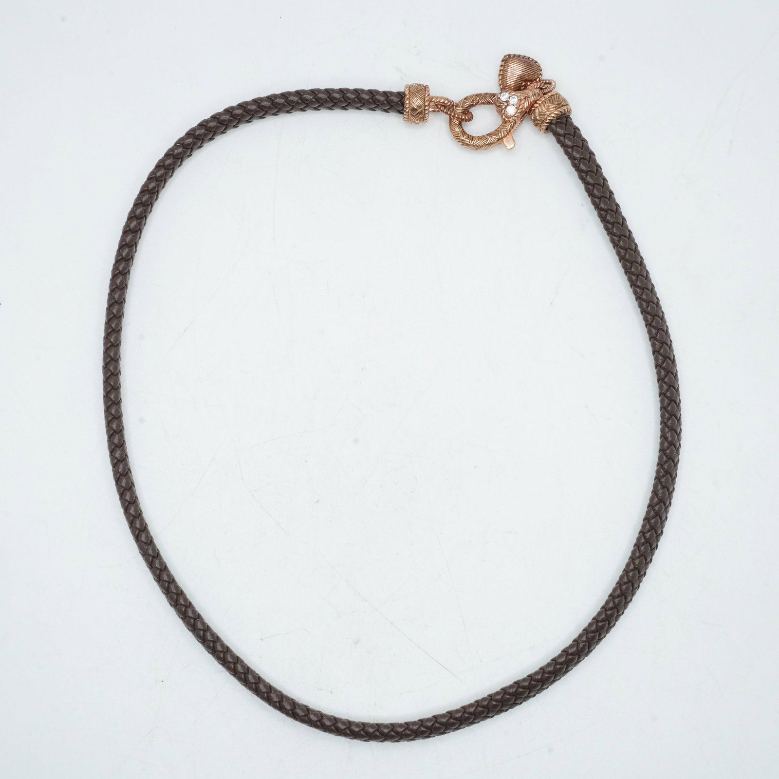 Judith Ripka .925 Sterling Silver Clasp with Braided Leather Cord 18 inches x 1/2 in.: Judith Ripka .925 Sterling Silver Clasp with Braided Leather Cord 18 inches x 1/2 in.