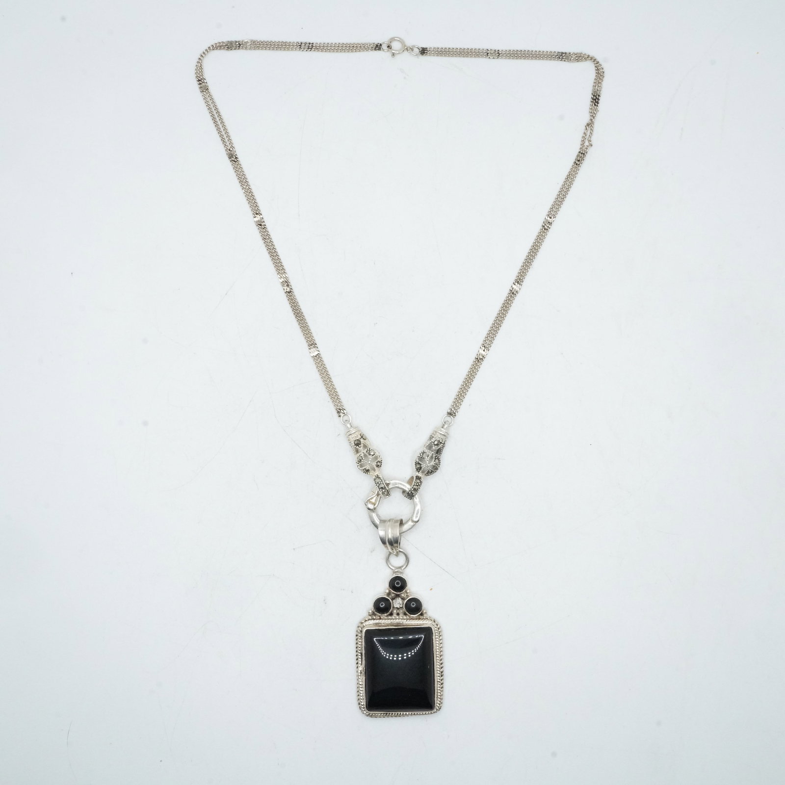 23.09 Grams .925 Sterling Silver Black Onyx Pendant Necklace on a .925 Sterling 14 in. Removable (1 of 13)