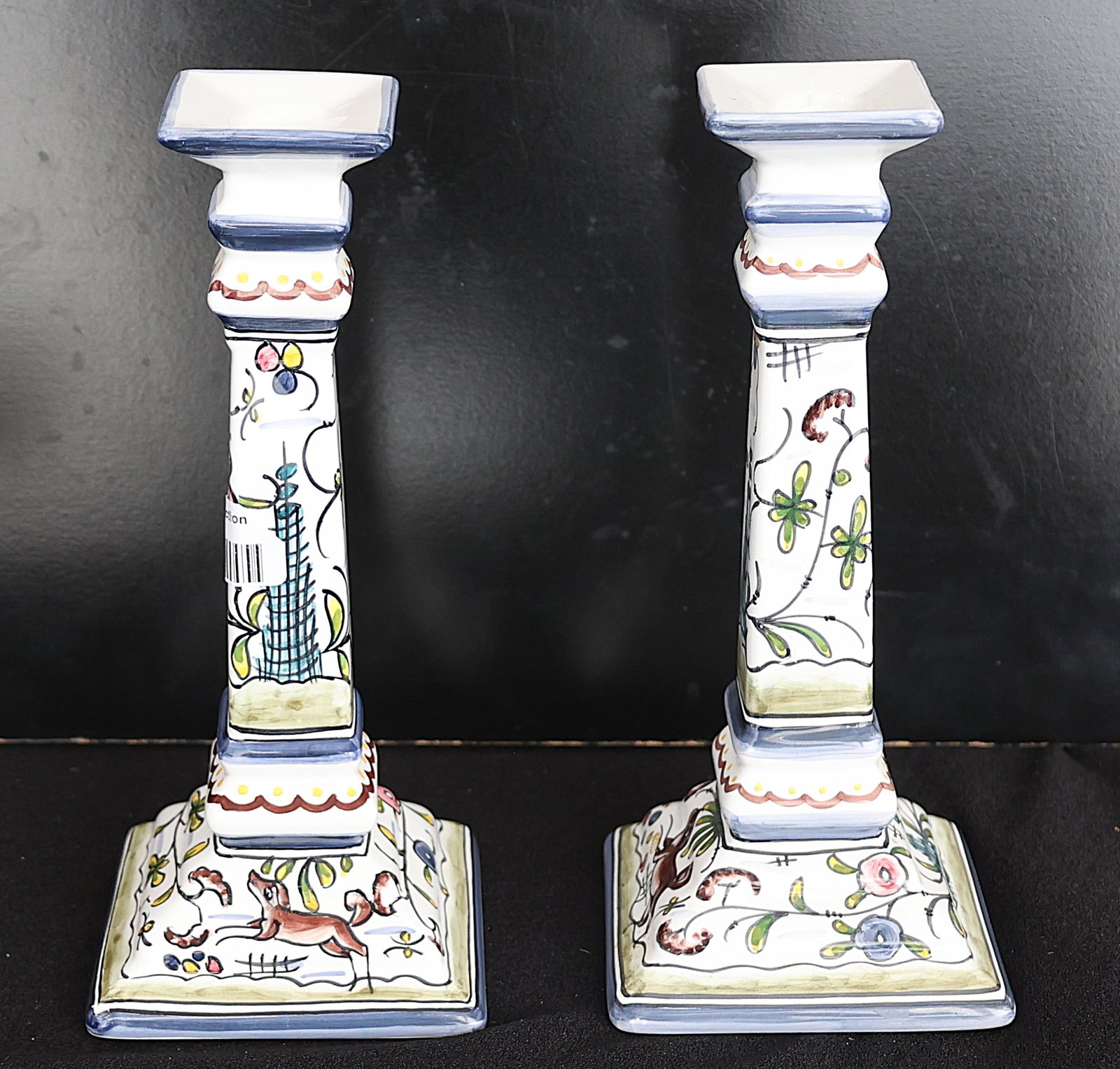 Pair of Vintage Williams Sonoma Nazari Portugal Provence Ceramic Candlestick Holders, Hand-Painted (1 of 3)