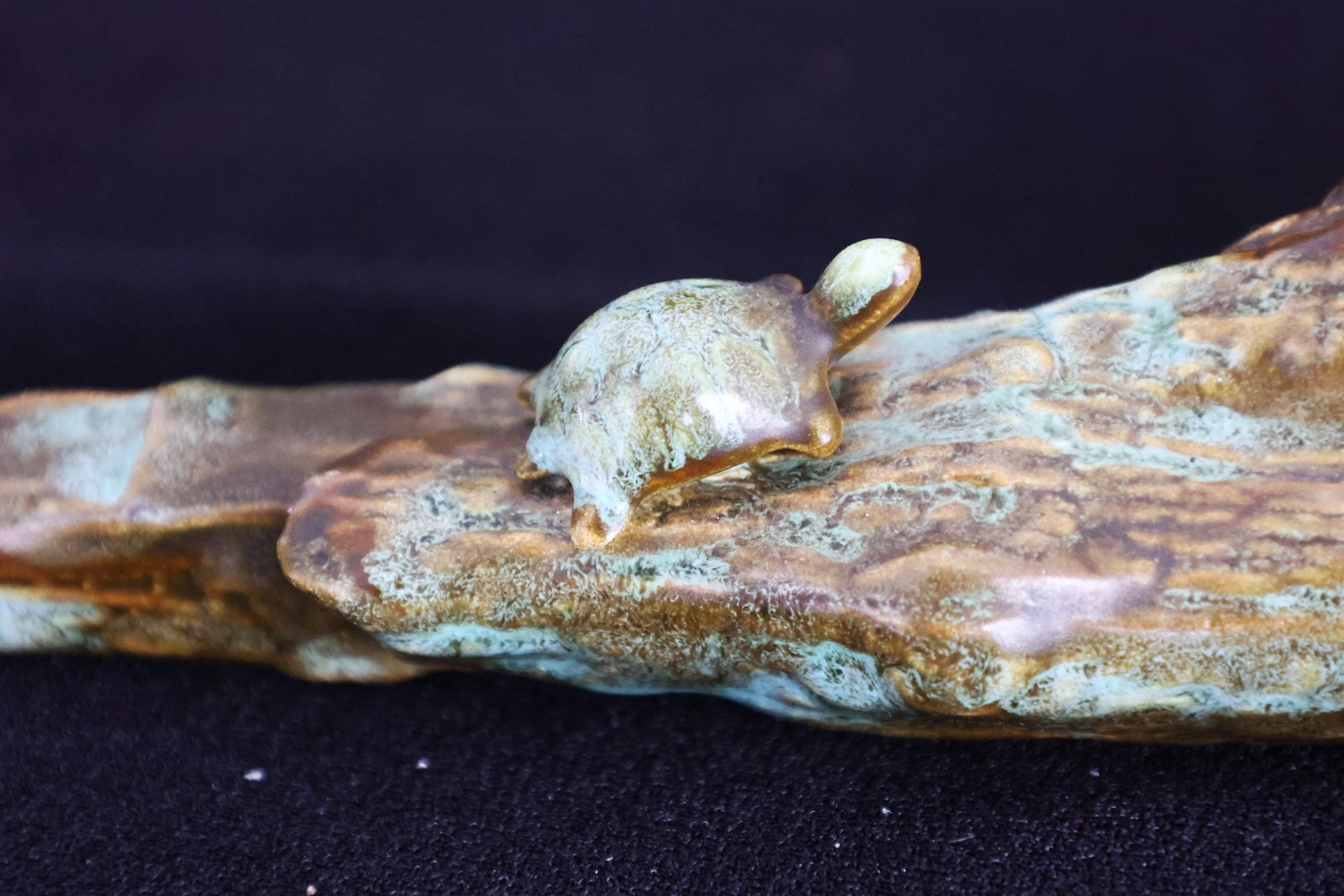 Unique Majolica Figural Log Vase with Bird and Turtle 9 1/2 inches length - 3