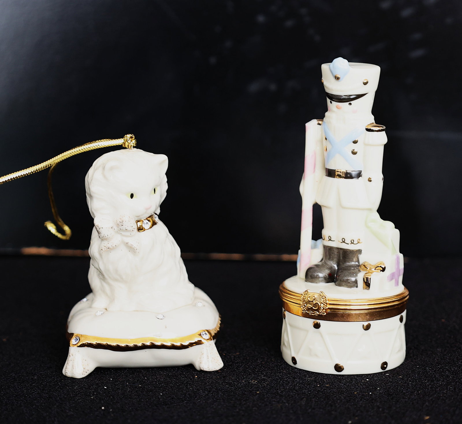 2 Lenox Fine Porcelain "Millennium Drummer" Trinket Box and a "Teddy's Wish" Cat Ornament. (1 of 5)