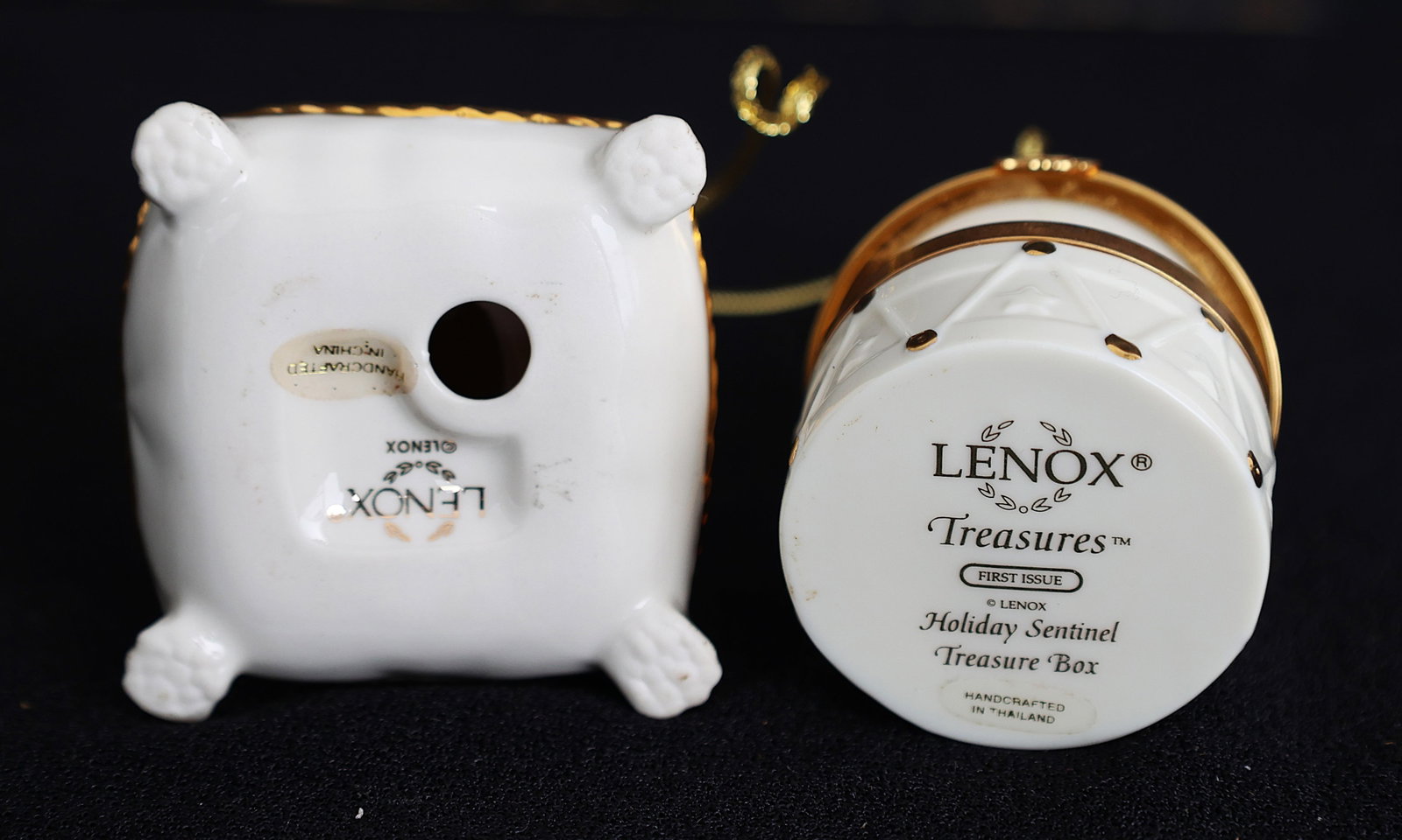 2 Lenox Fine Porcelain "Millennium Drummer" Trinket Box and a "Teddy's Wish" Cat Ornament. - 2