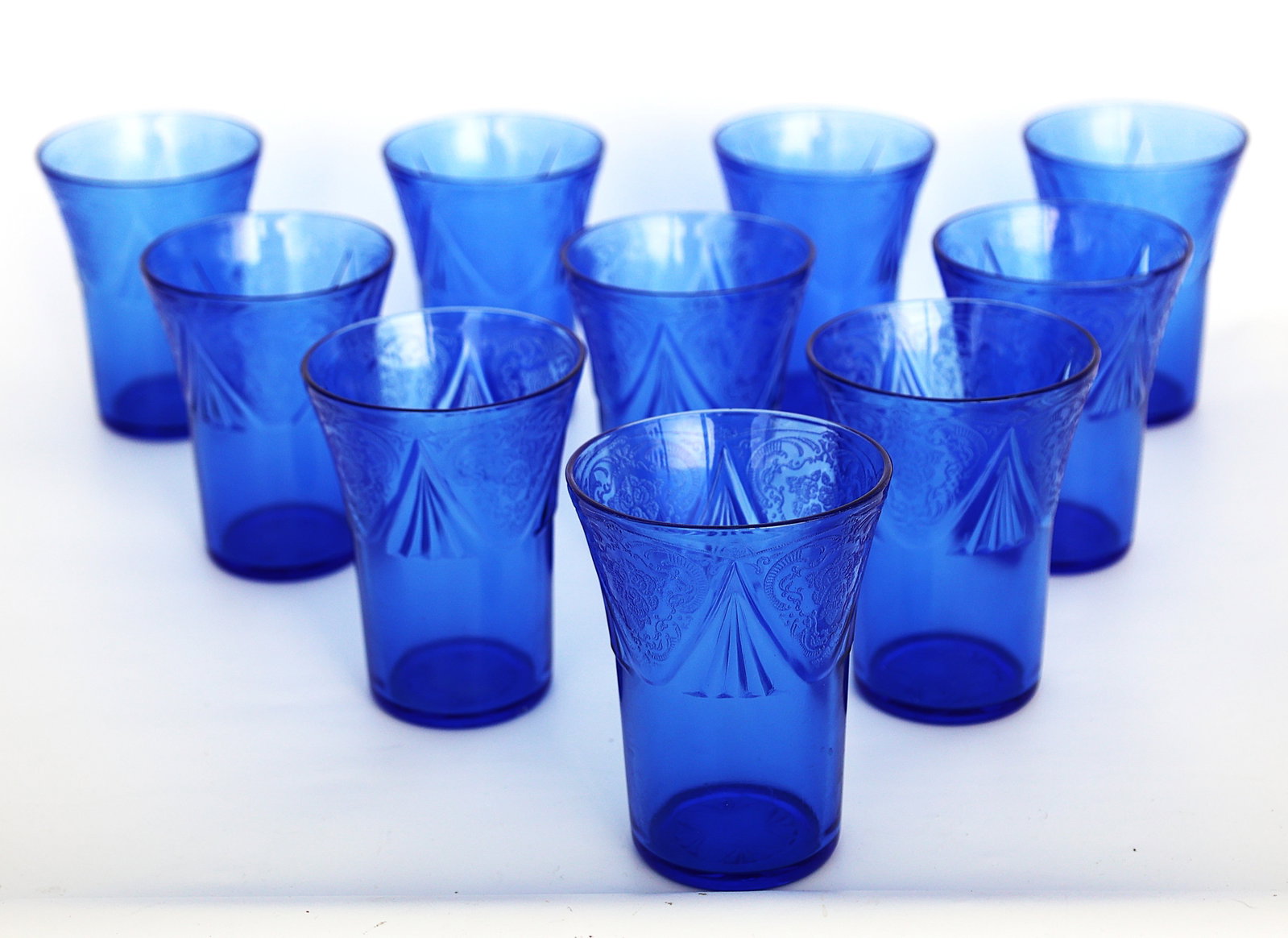 Set of 10 Vntage Hazel Atlas Royal Lace Cobalt Blue Depression Glass Tumblers (1 of 6)
